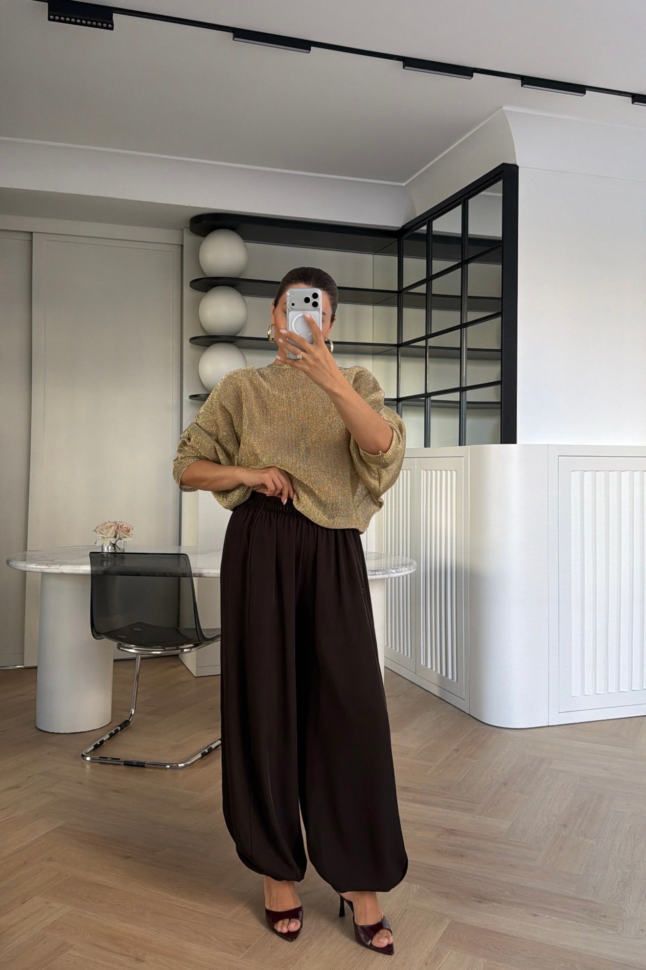 ŞALVAR MODEL PAÇASI LASTİKLİ PANTOLON KAHVE 