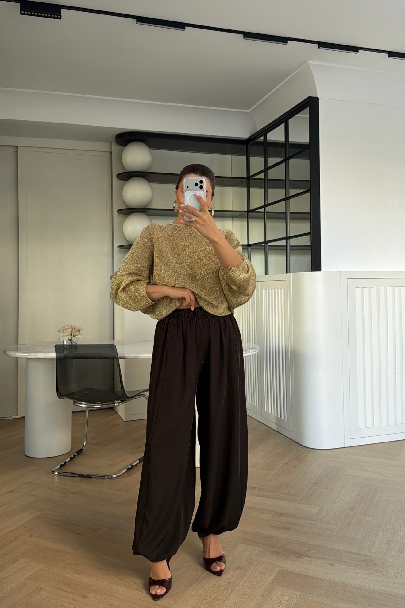 ŞALVAR MODEL PAÇASI LASTİKLİ PANTOLON KAHVE 
