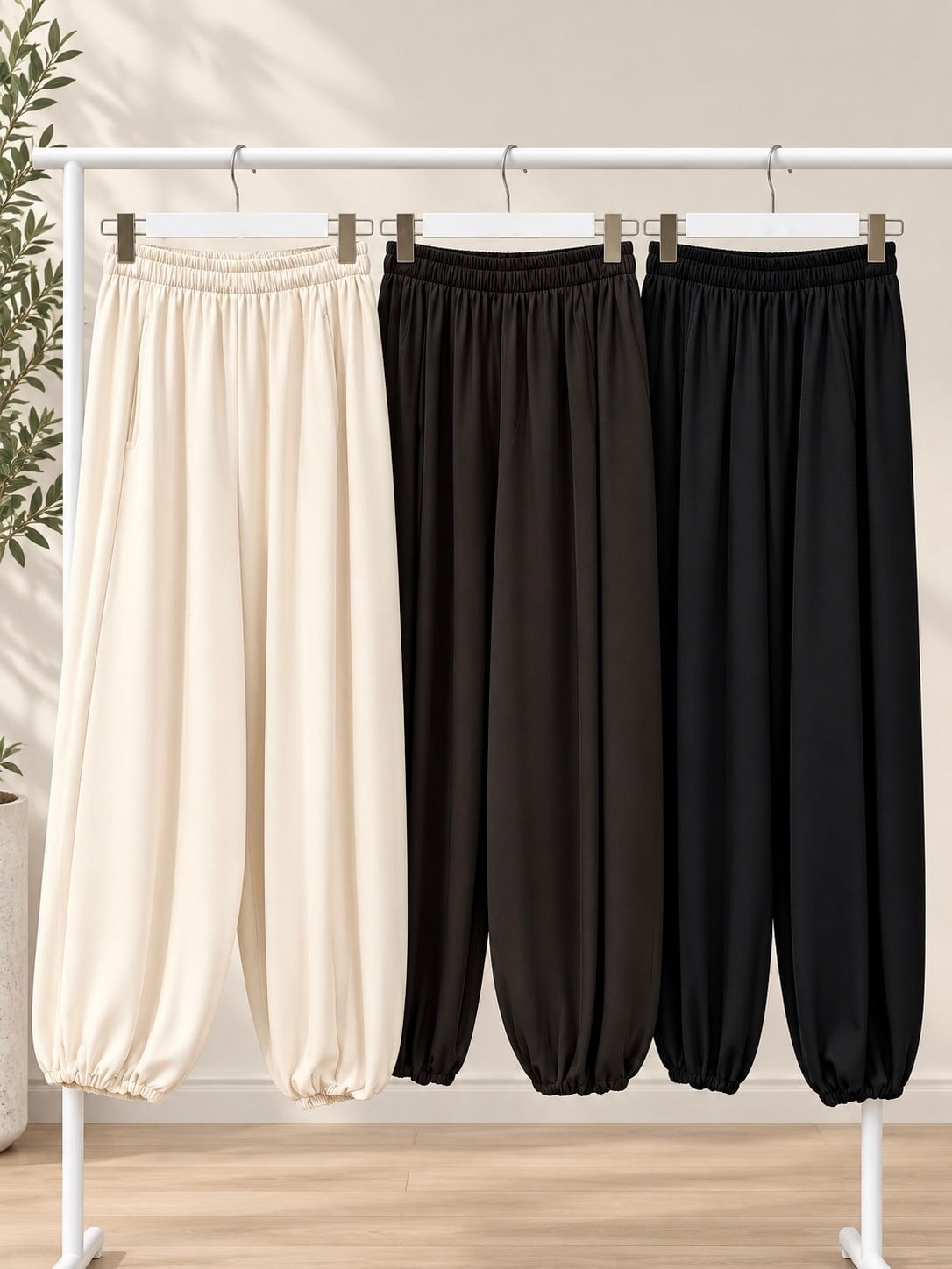 ŞALVAR MODEL PAÇASI LASTİKLİ PANTOLON BEJ
