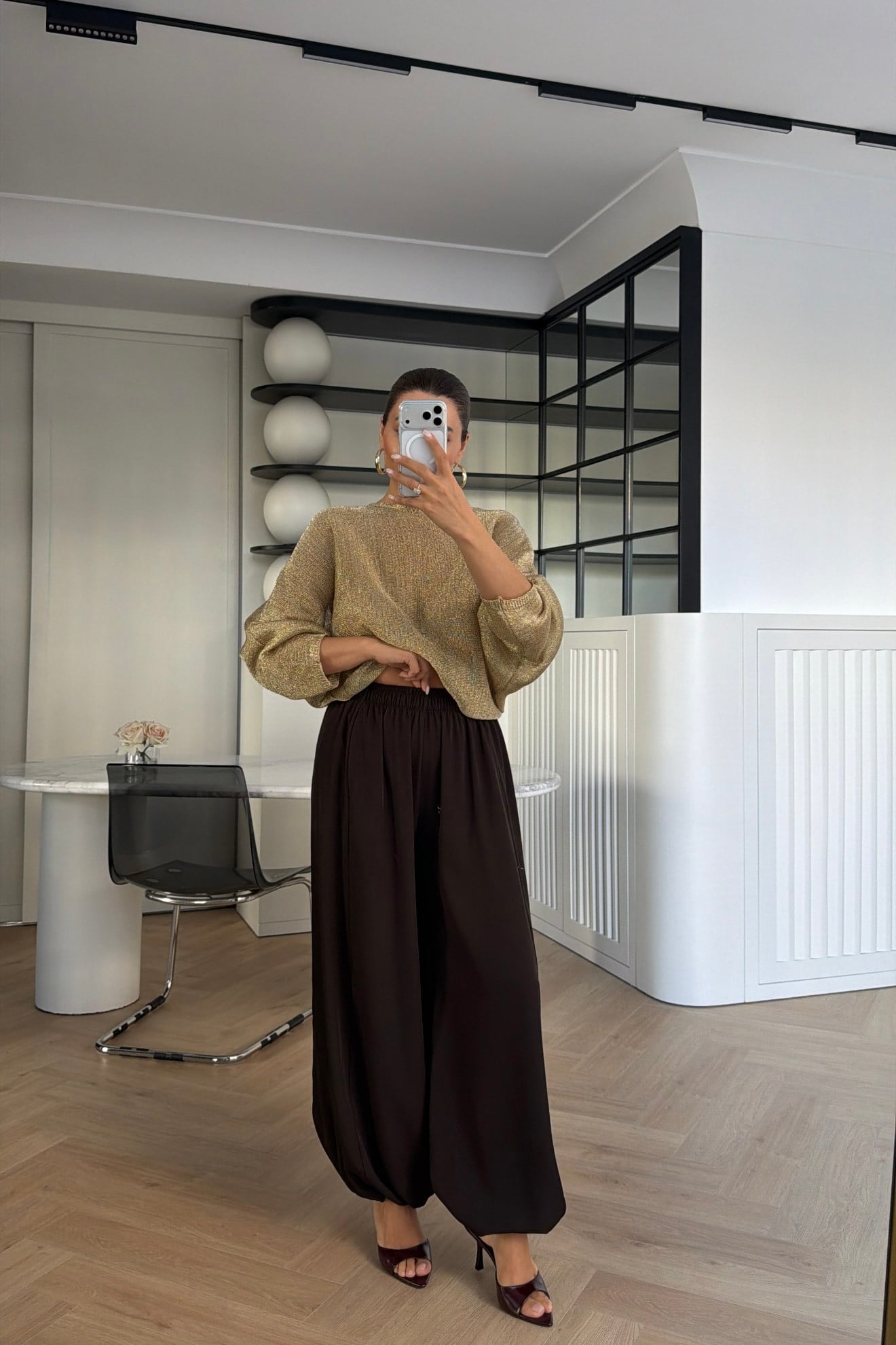 ŞALVAR MODEL PAÇASI LASTİKLİ PANTOLON KAHVE 