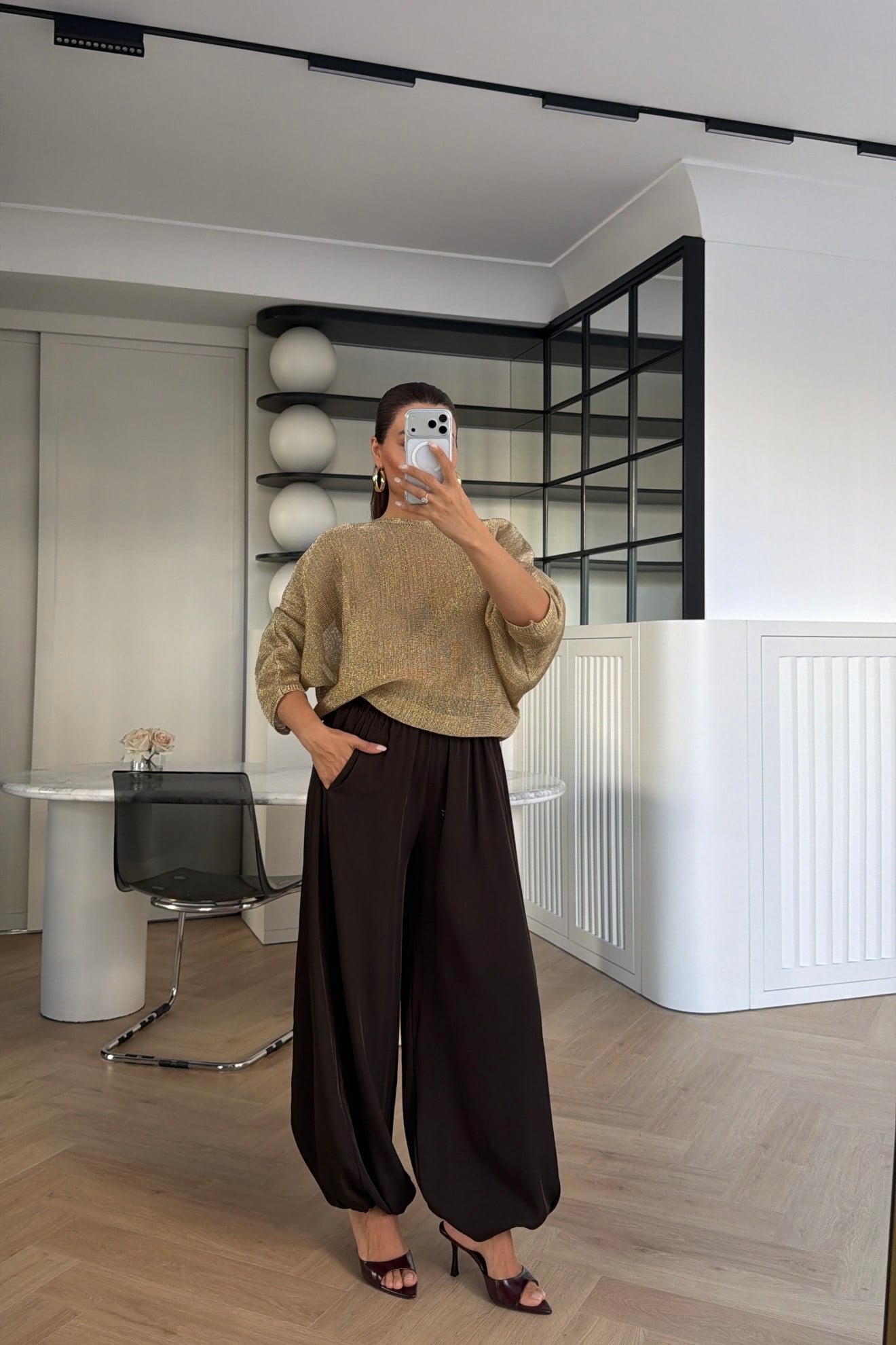 ŞALVAR MODEL PAÇASI LASTİKLİ PANTOLON KAHVE 