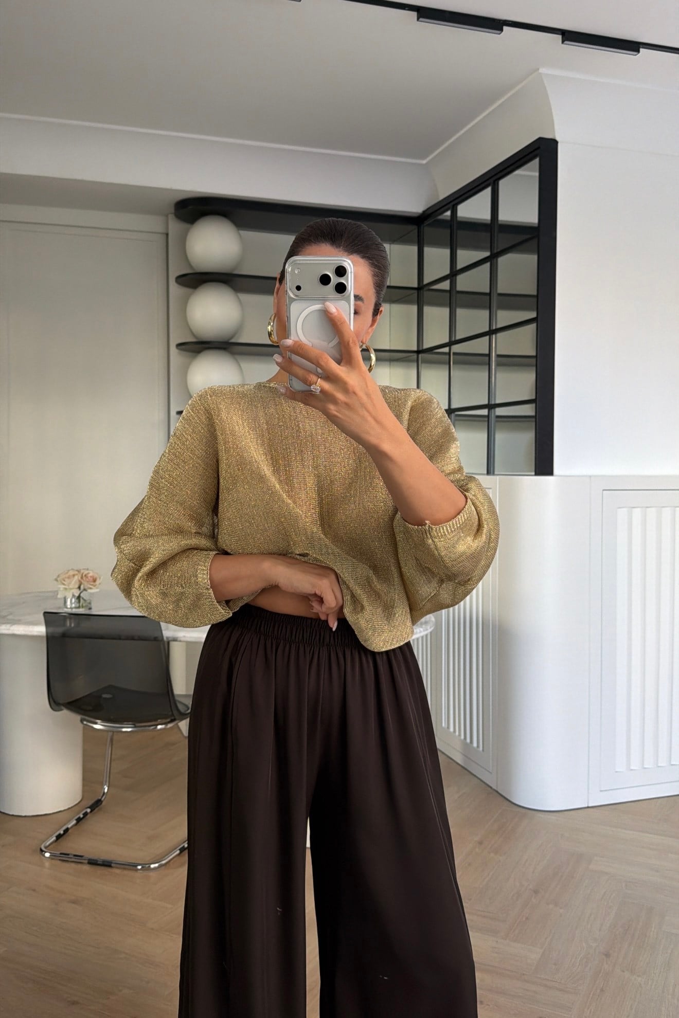 ŞALVAR MODEL PAÇASI LASTİKLİ PANTOLON KAHVE 