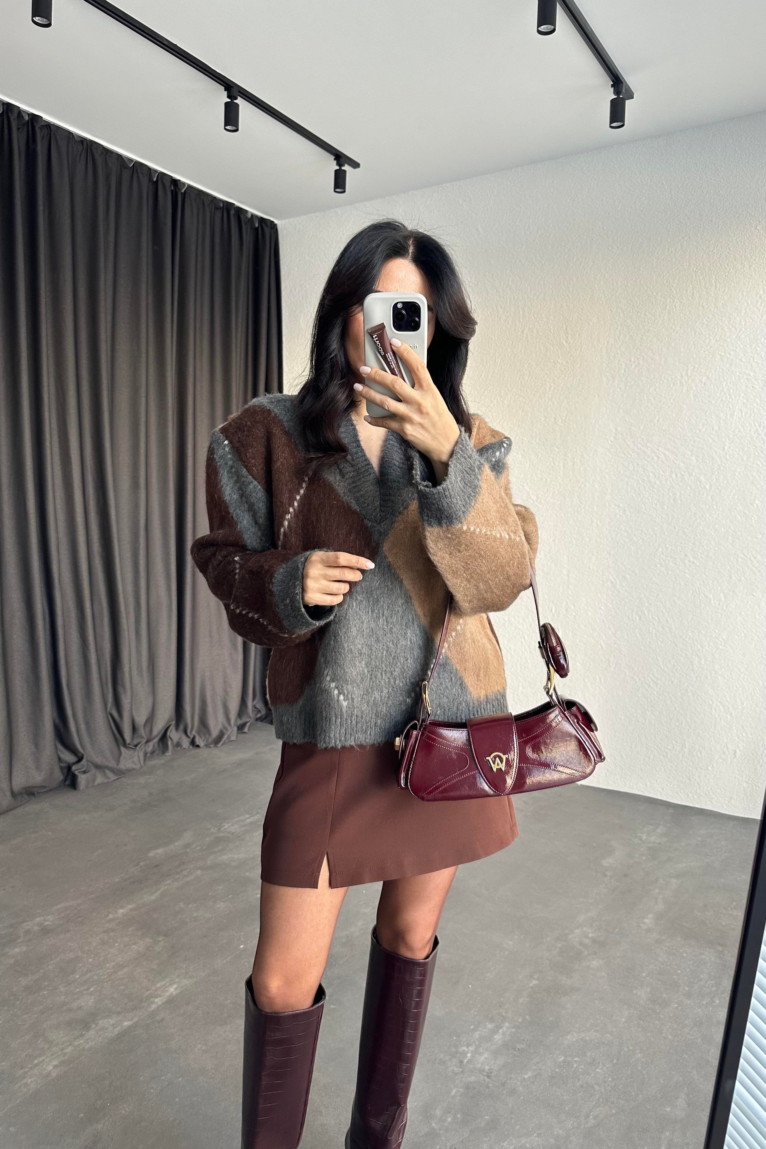 Şardonlu Baklava Desen Marka Model Kazak