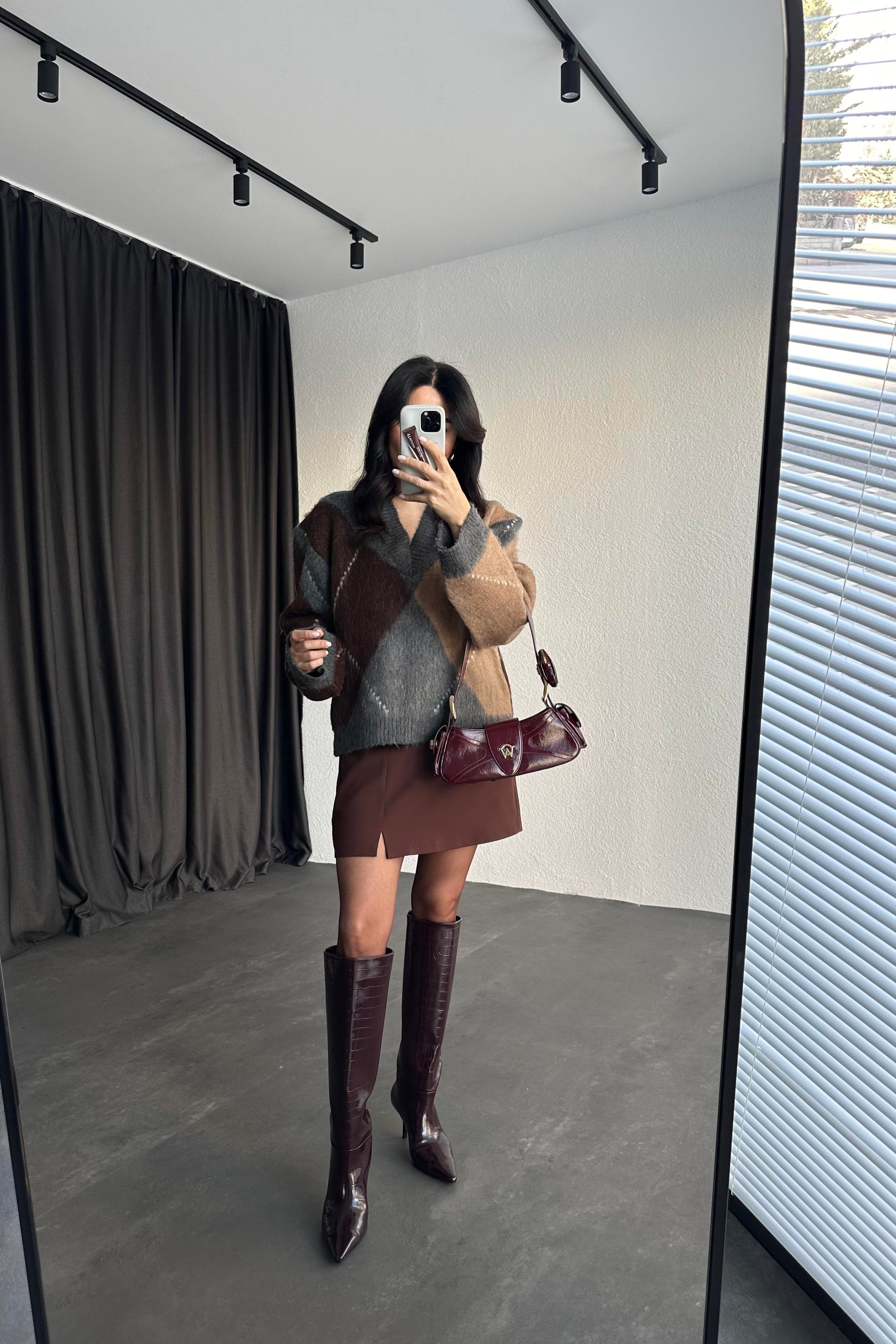 Şardonlu Baklava Desen Marka Model Kazak