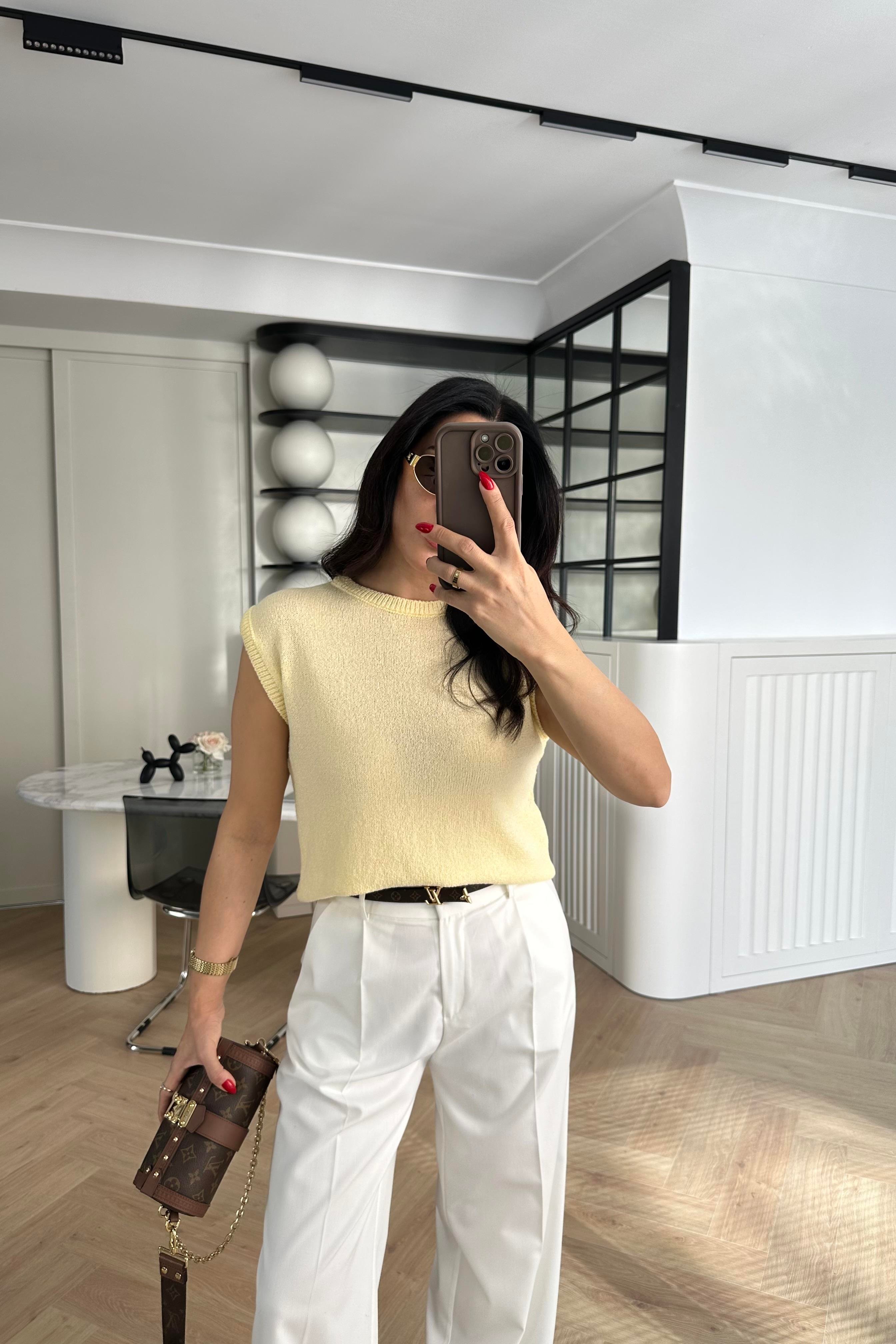 Sarı Kolsuz Zara Yazlık Triko