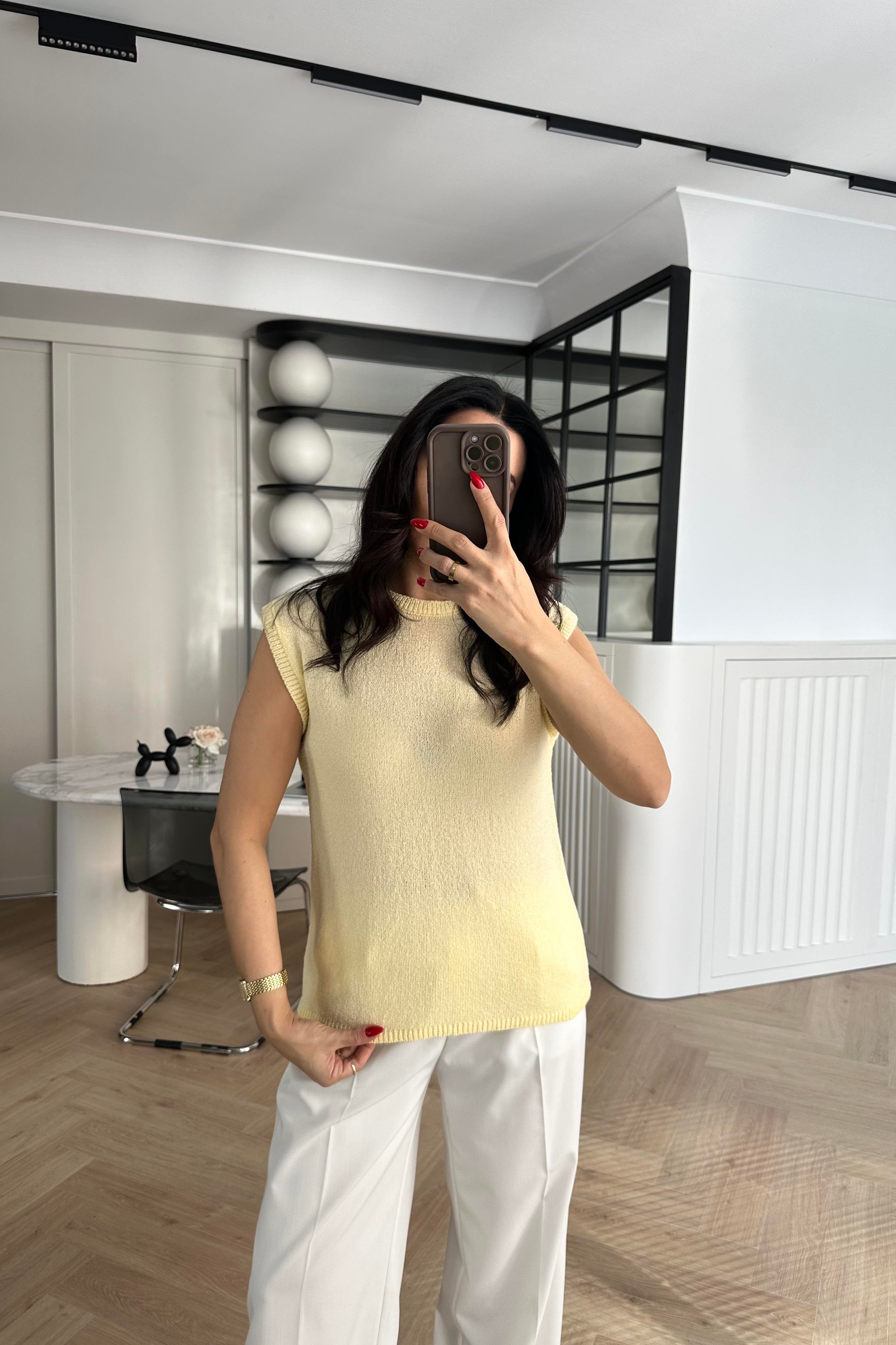 Sarı Kolsuz Zara Yazlık Triko