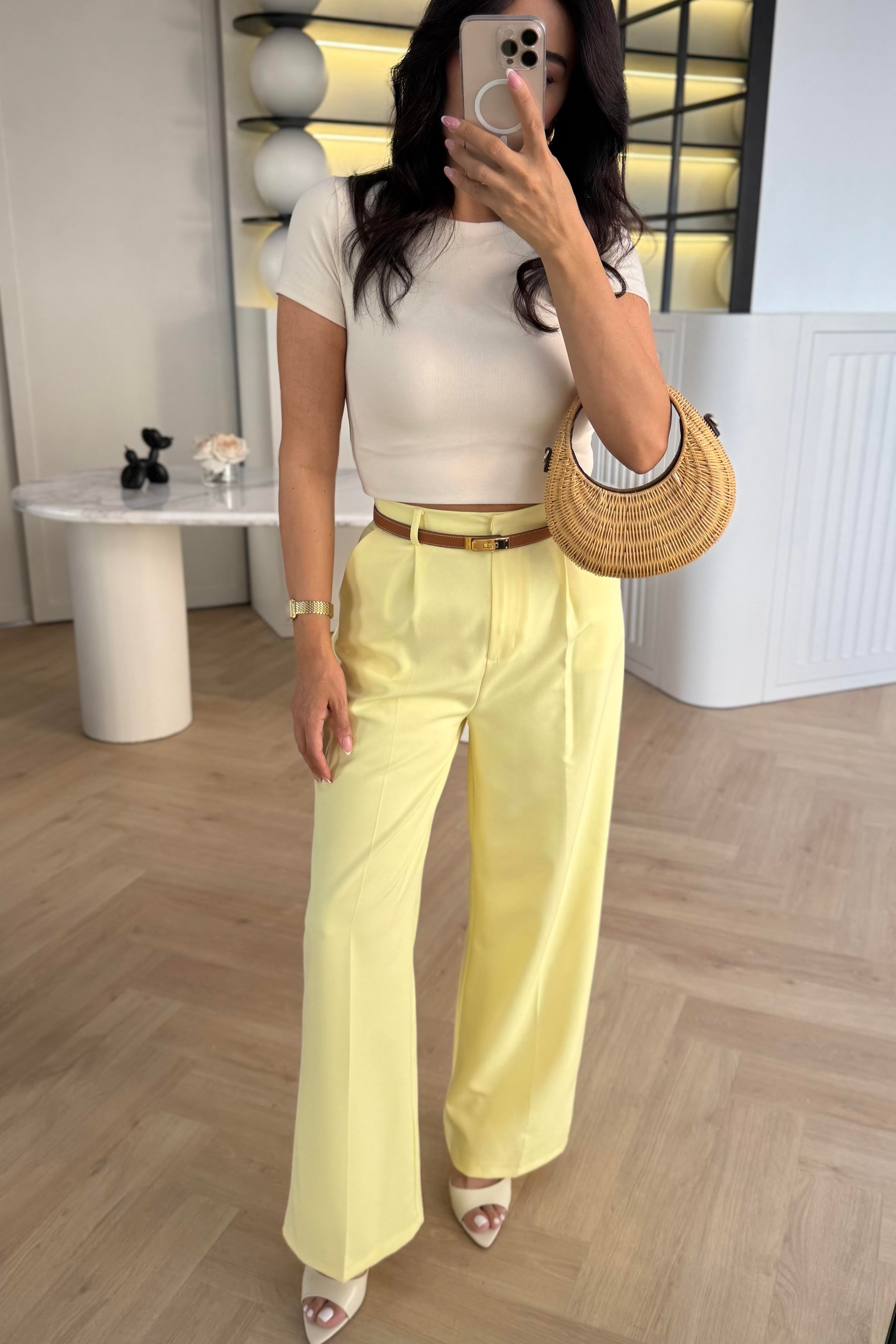 SARI ÖZEL ÜRETİM DOUBLE KUMAŞ PALAZZO PANTOLON