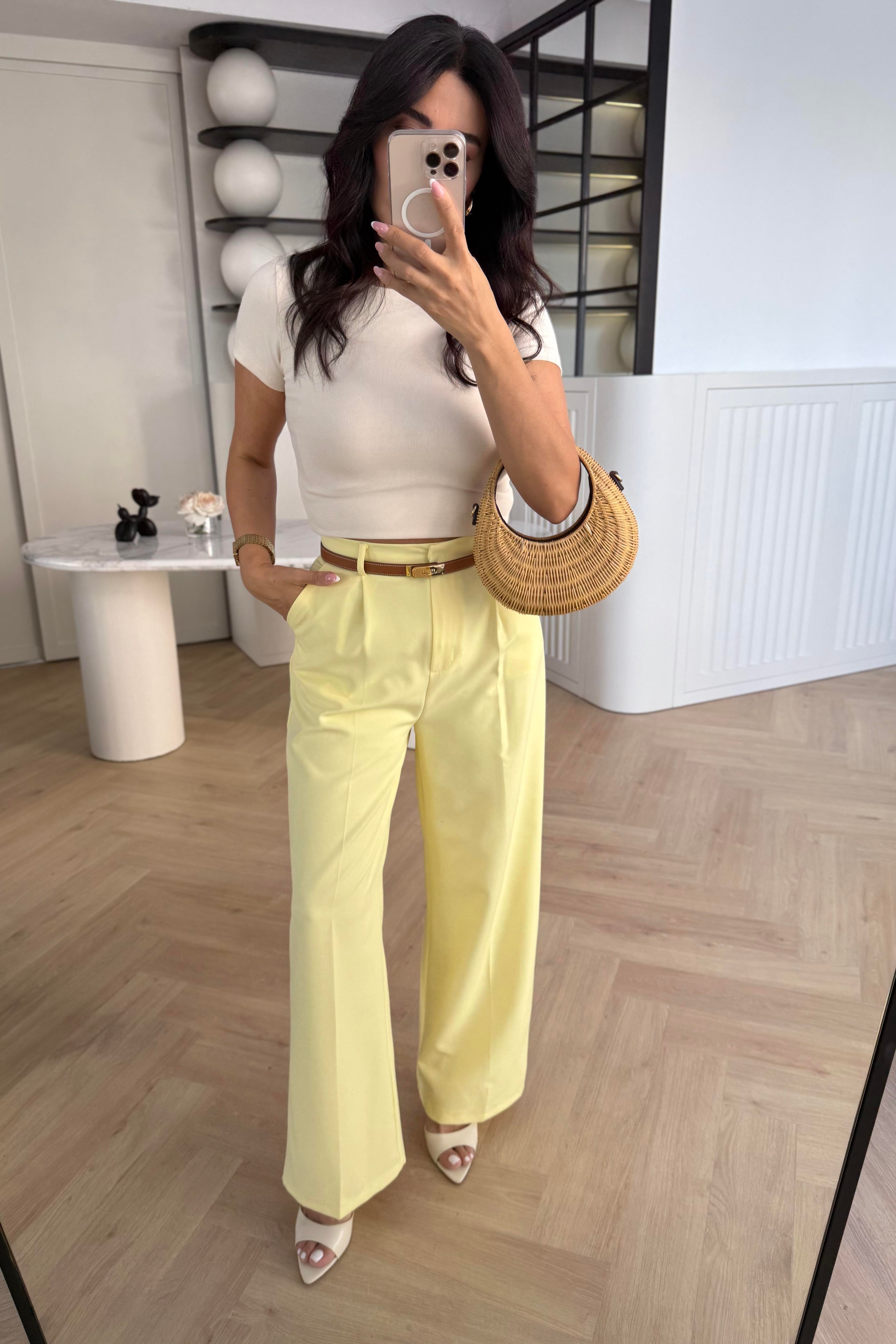 SARI ÖZEL ÜRETİM DOUBLE KUMAŞ PALAZZO PANTOLON