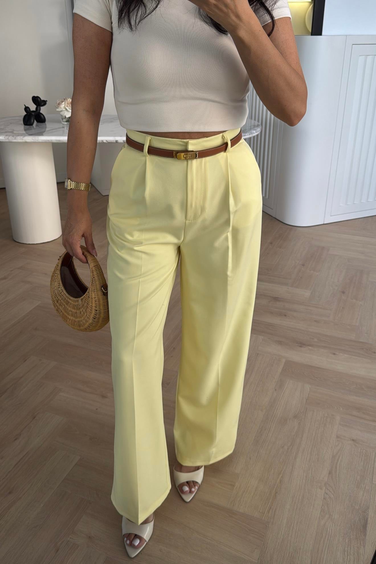 SARI ÖZEL ÜRETİM DOUBLE KUMAŞ PALAZZO PANTOLON