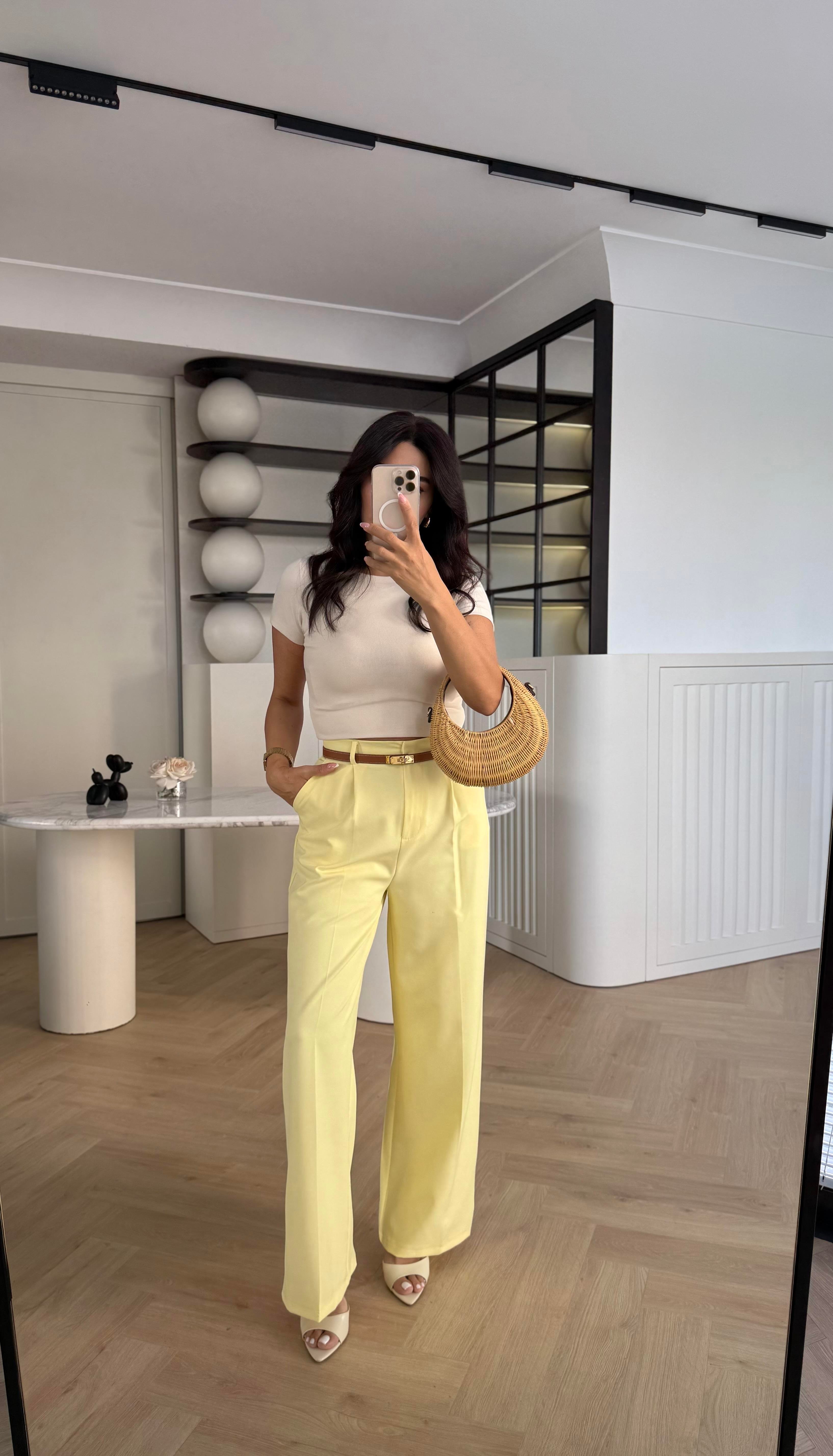 SARI ÖZEL ÜRETİM DOUBLE KUMAŞ PALAZZO PANTOLON