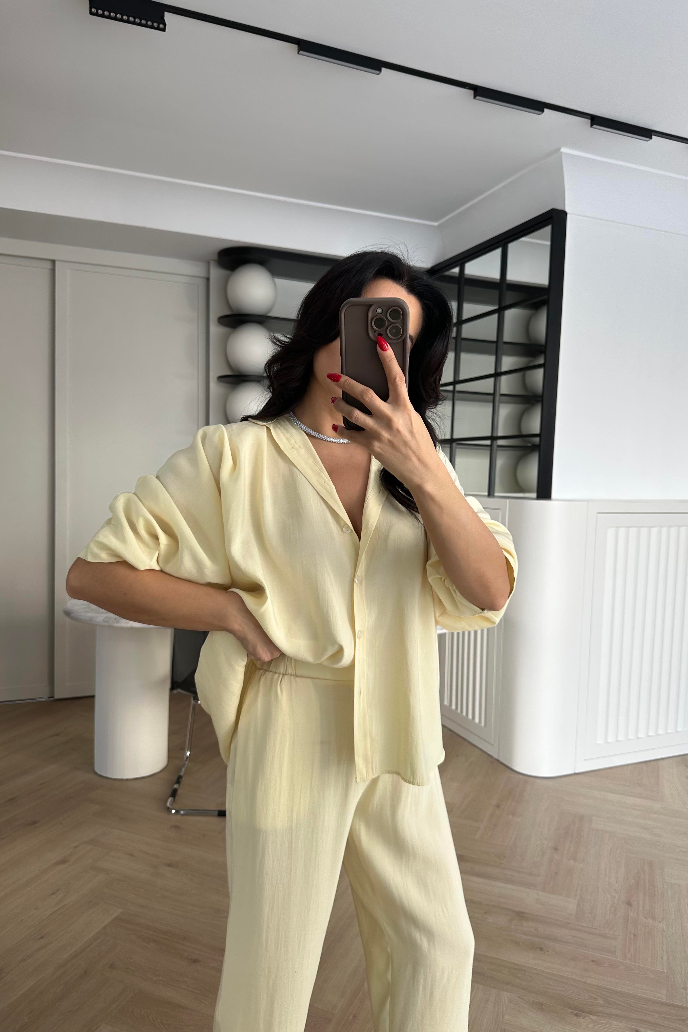 Sarı Tensel Kumaş Massi Gömlek Pantolon Takım