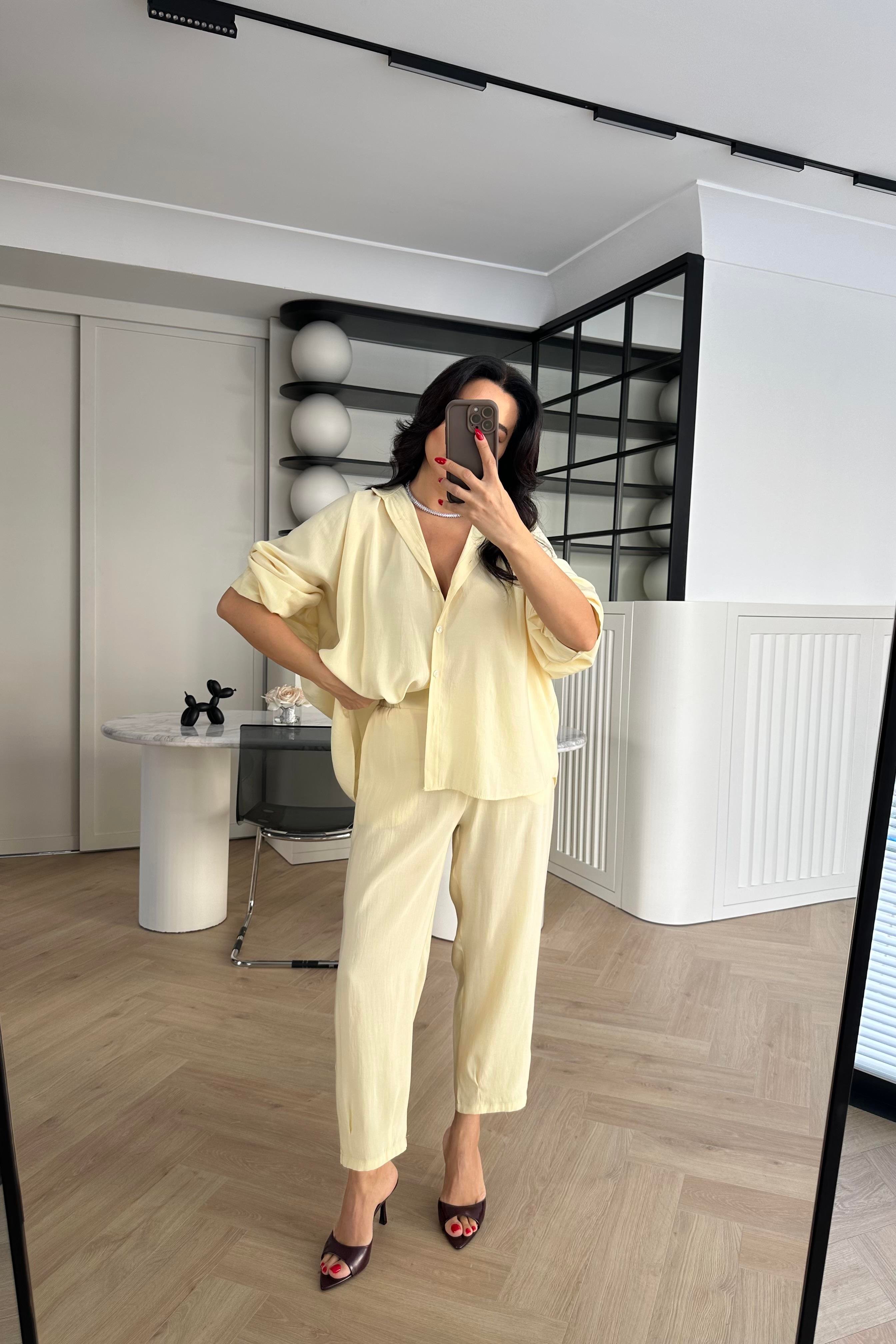 Sarı Tensel Kumaş Massi Gömlek Pantolon Takım