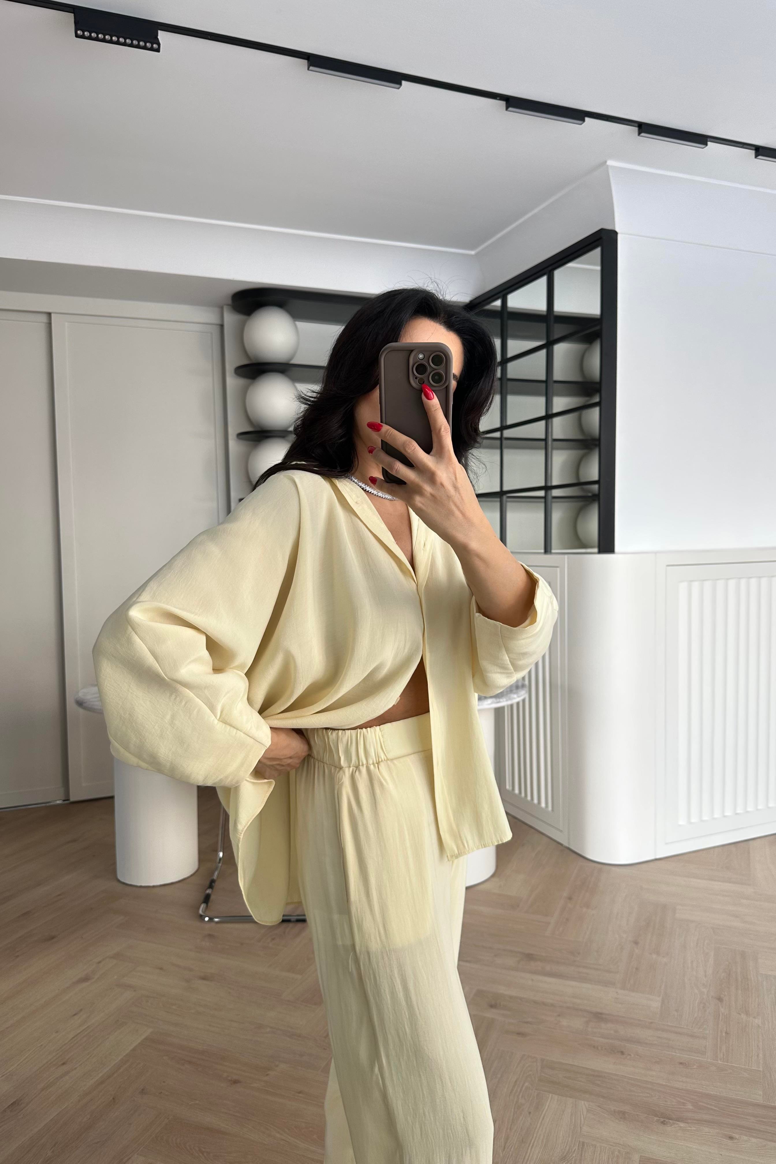 Sarı Tensel Kumaş Massi Gömlek Pantolon Takım
