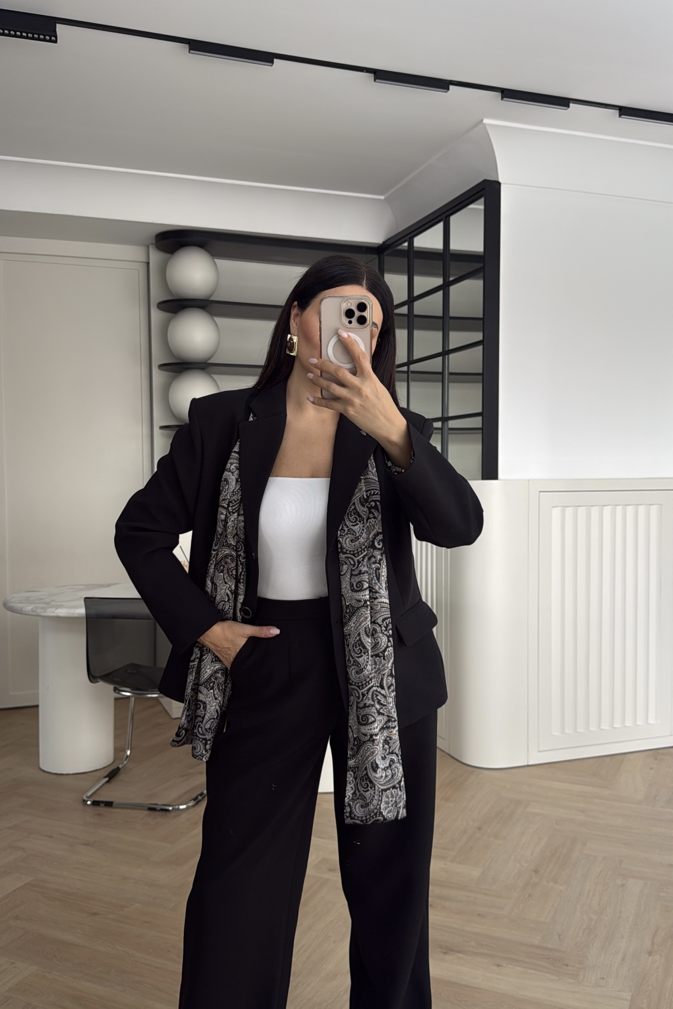 SATEN FULARLI CEKET PANTOLON TAKIM SİYAH