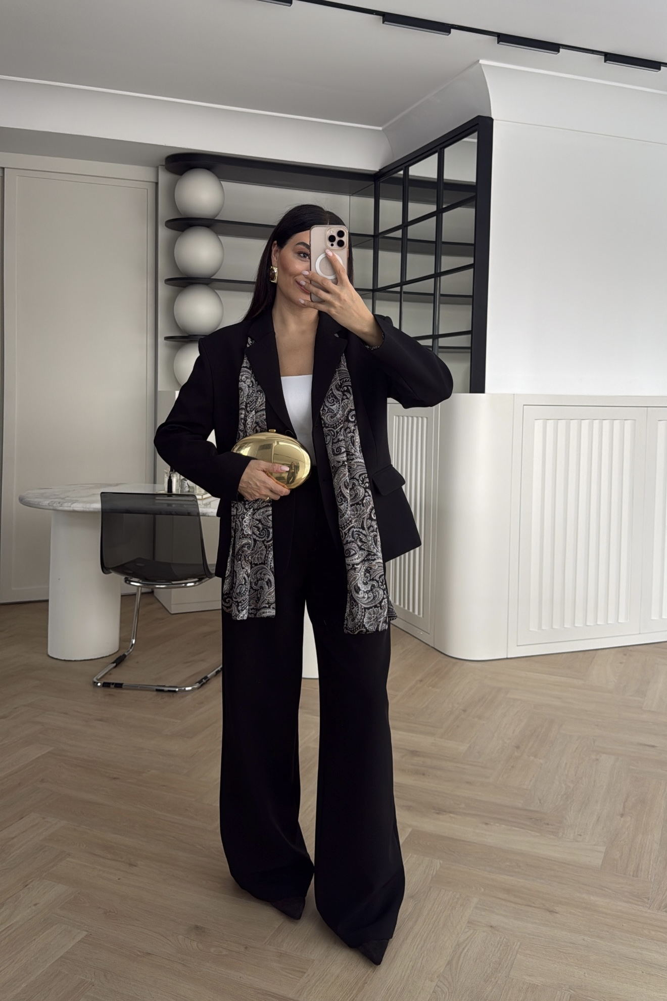 SATEN FULARLI CEKET PANTOLON TAKIM SİYAH