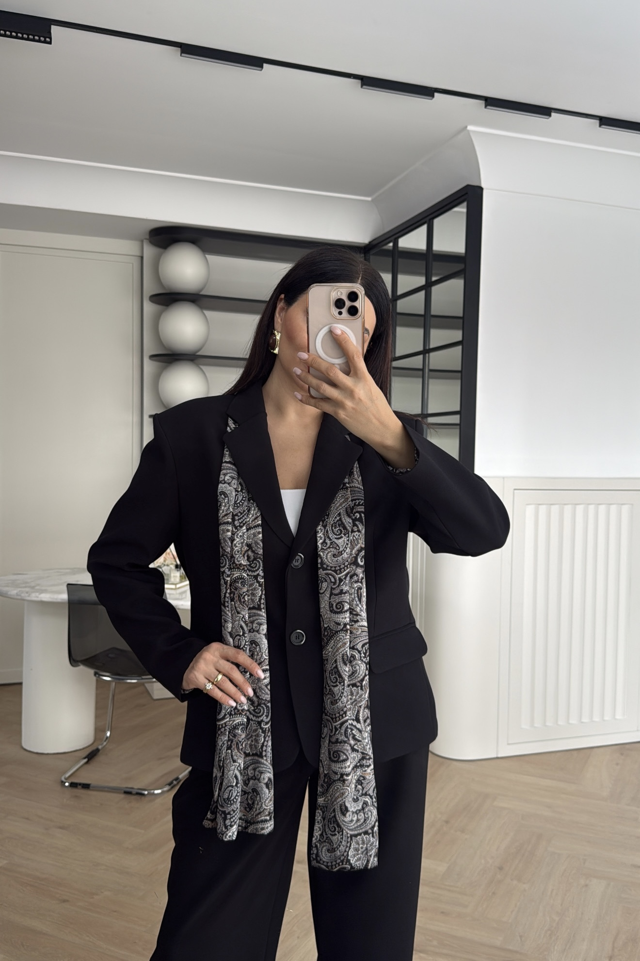 SATEN FULARLI CEKET PANTOLON TAKIM SİYAH