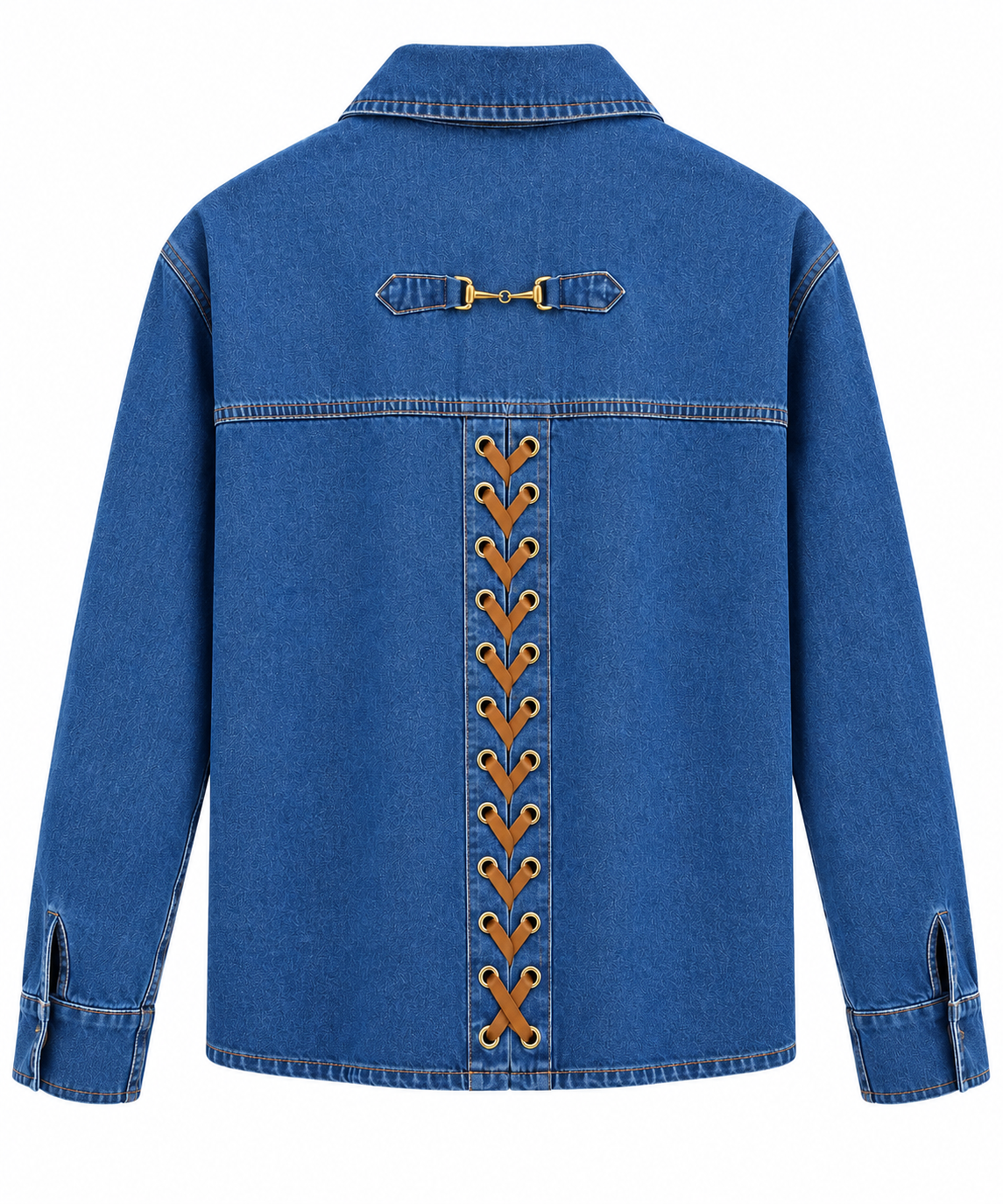 Sırt Detayı Kuş Gözlü Denim Gömlek 