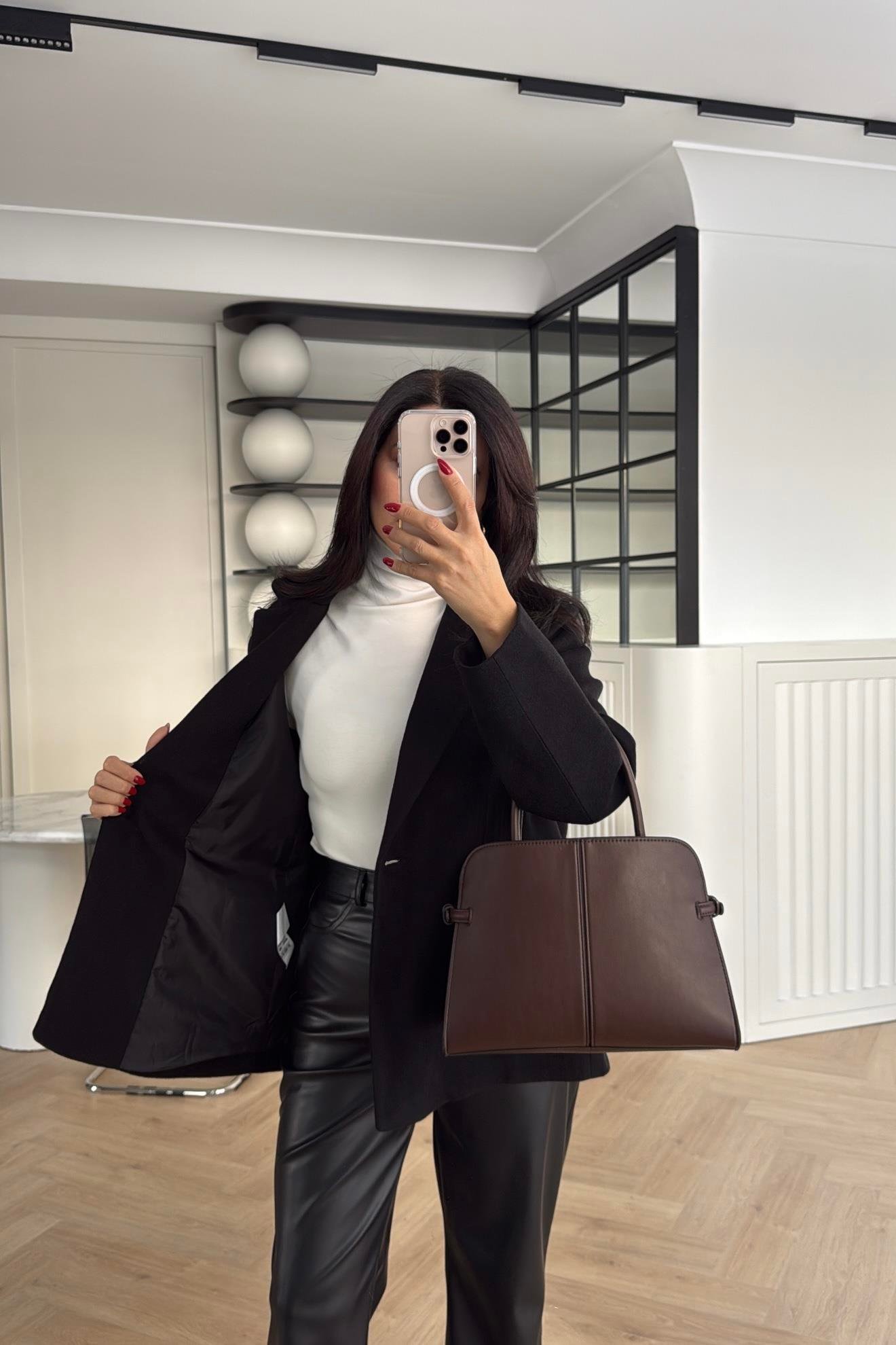 SİYAH ASTARLI TEK DÜĞMELİ KAŞE BLAZER CEKET 