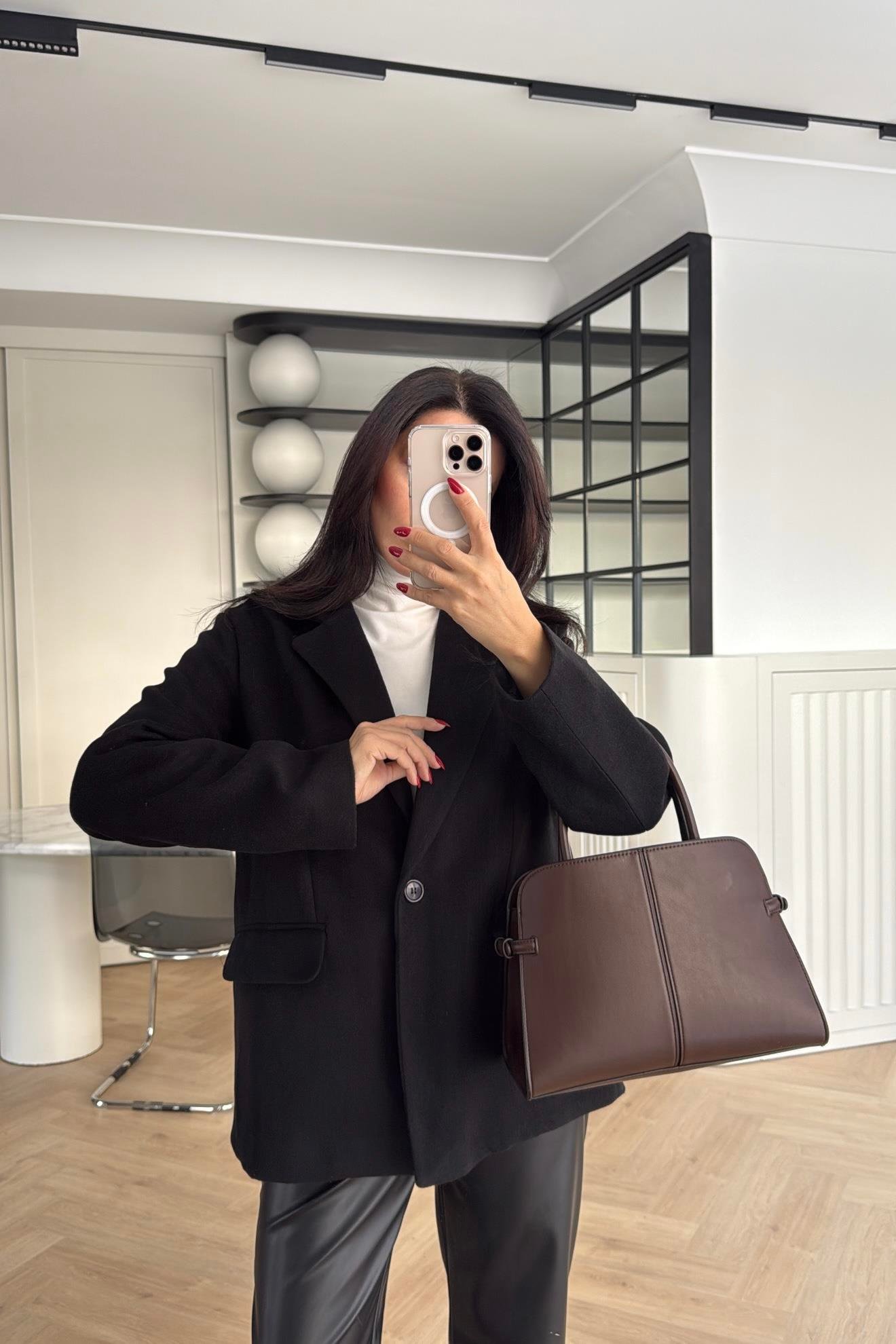 SİYAH ASTARLI TEK DÜĞMELİ KAŞE BLAZER CEKET 