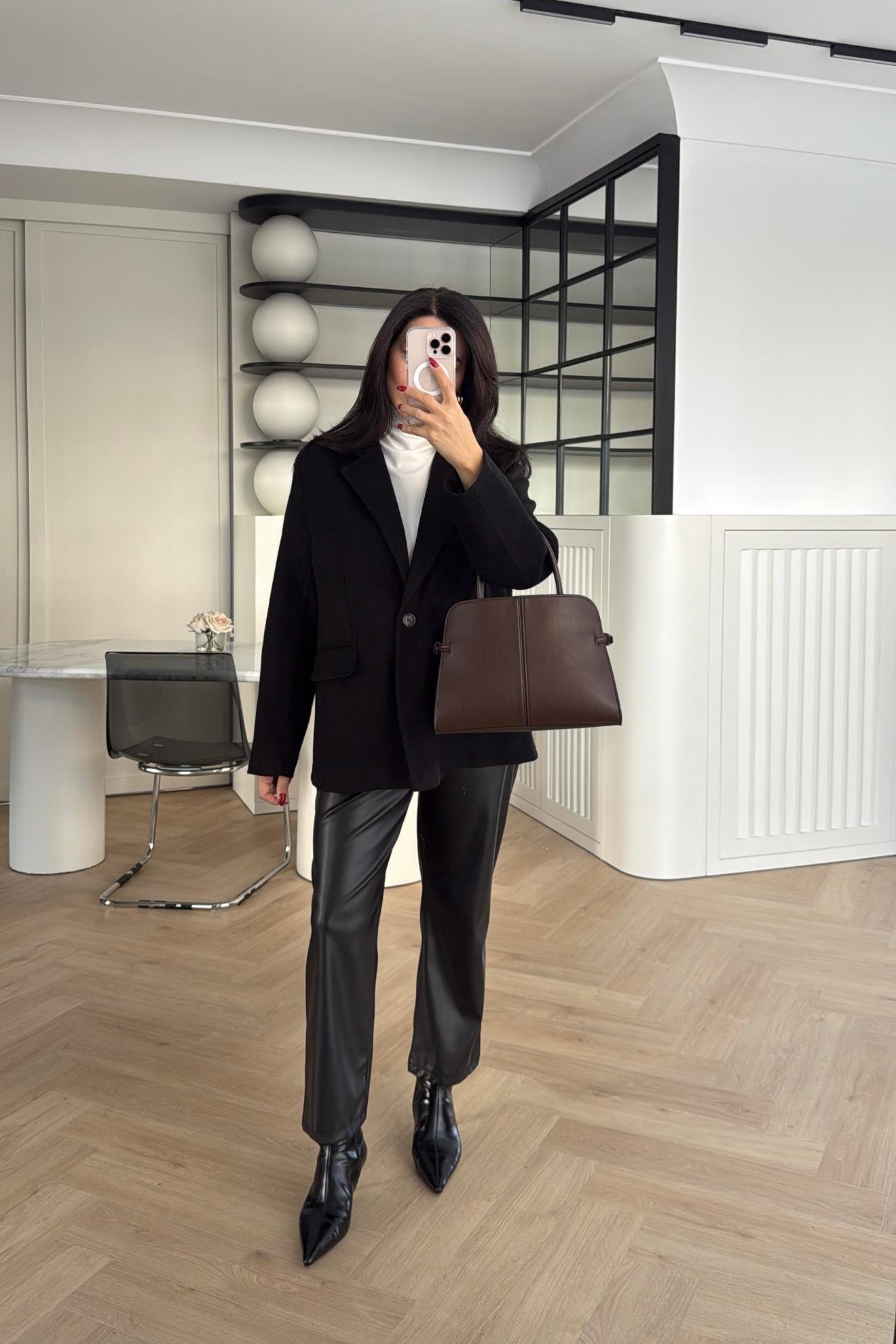 SİYAH ASTARLI TEK DÜĞMELİ KAŞE BLAZER CEKET 