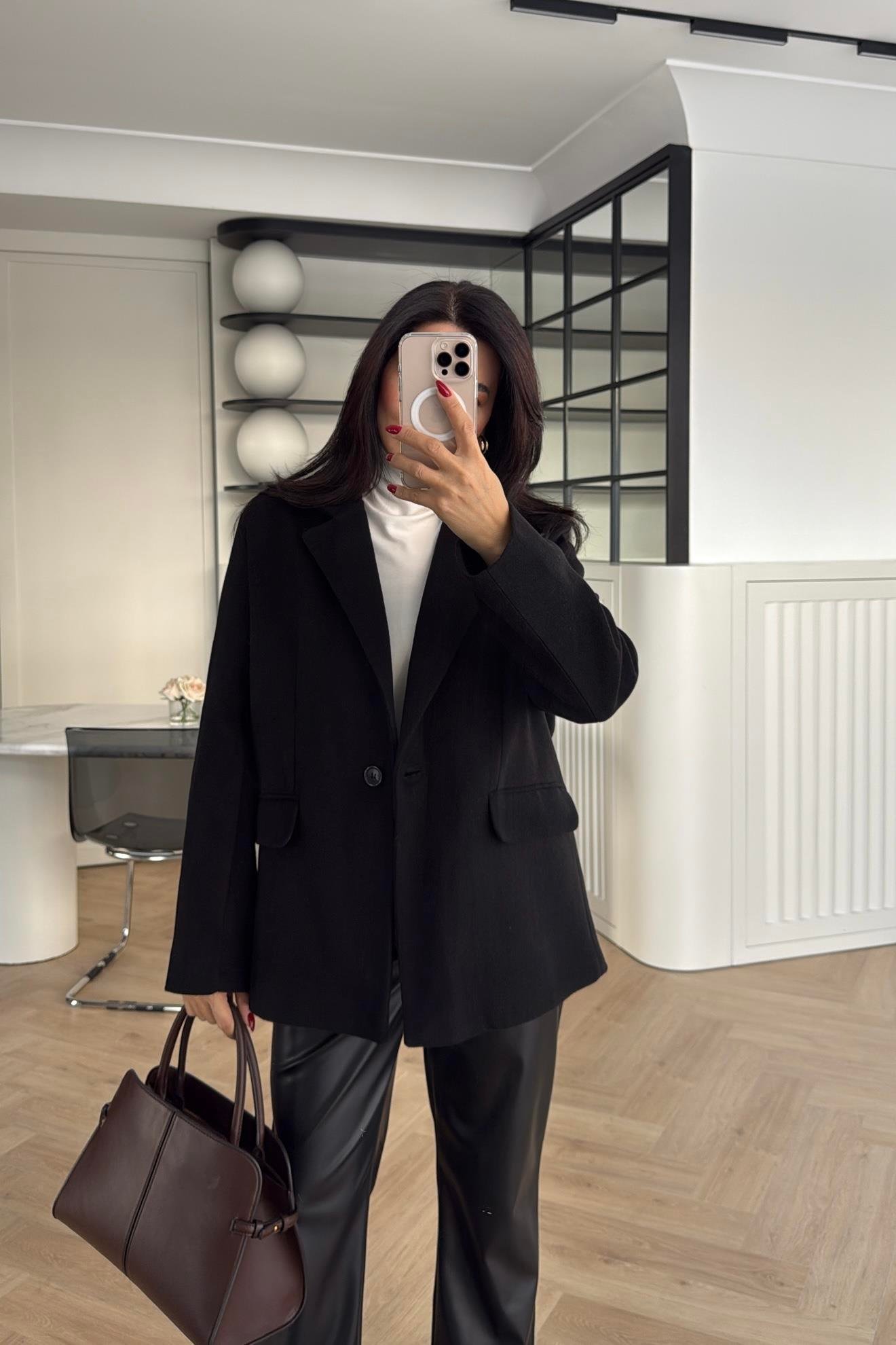 SİYAH ASTARLI TEK DÜĞMELİ KAŞE BLAZER CEKET 