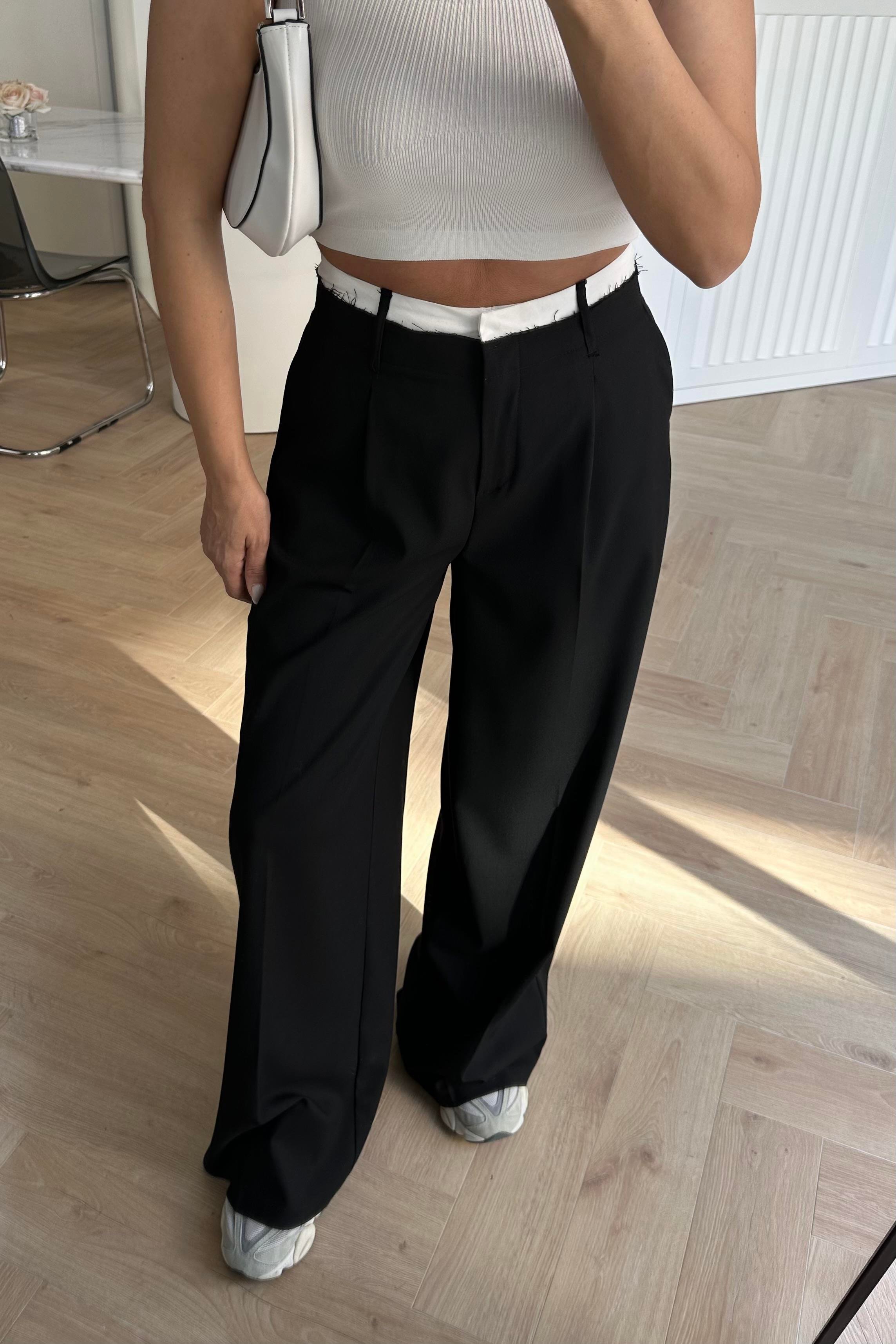 Siyah Bel Detaylı Premium Palazzo Pantolon