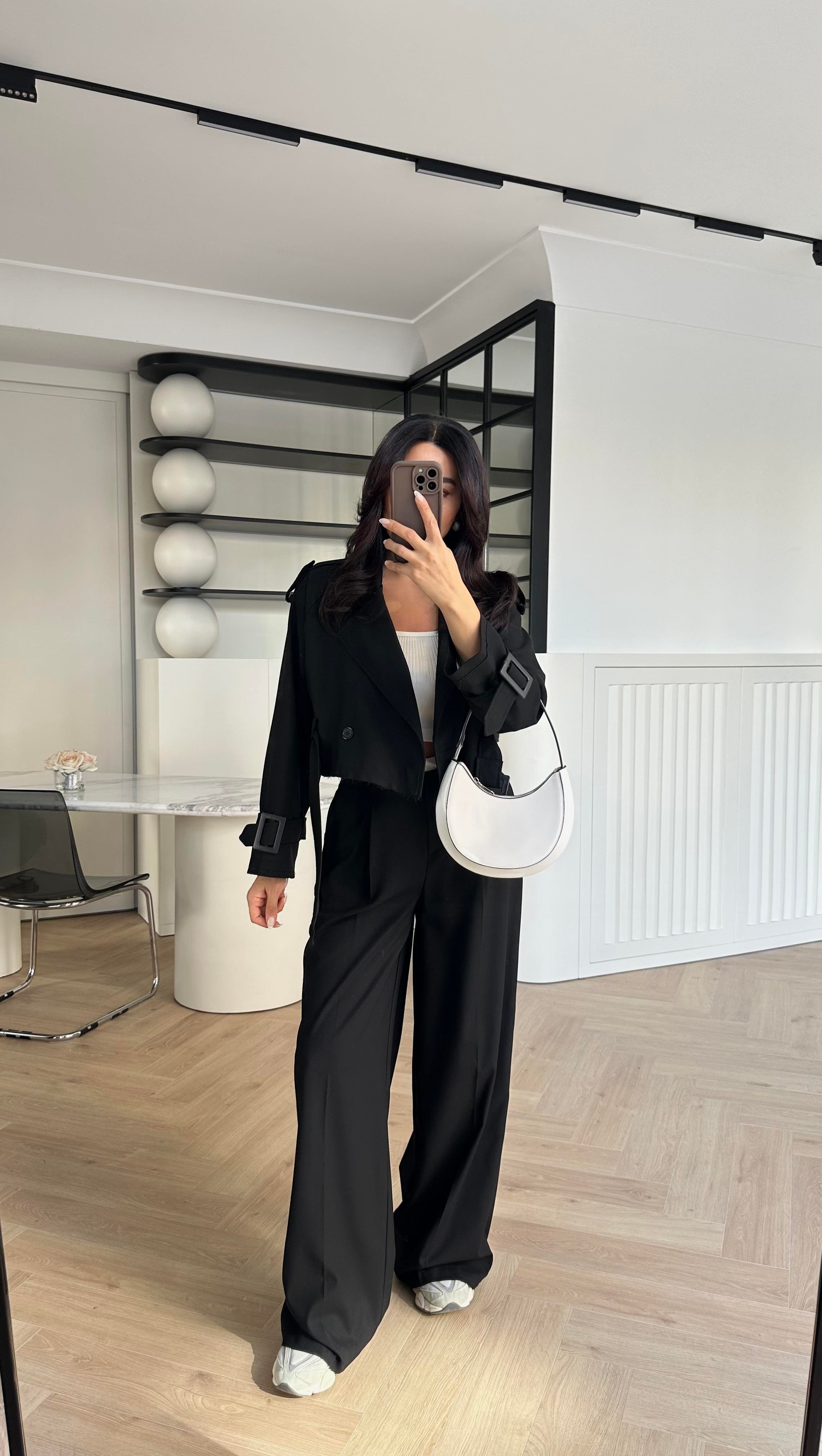 Siyah Bel Detaylı Premium Palazzo Pantolon