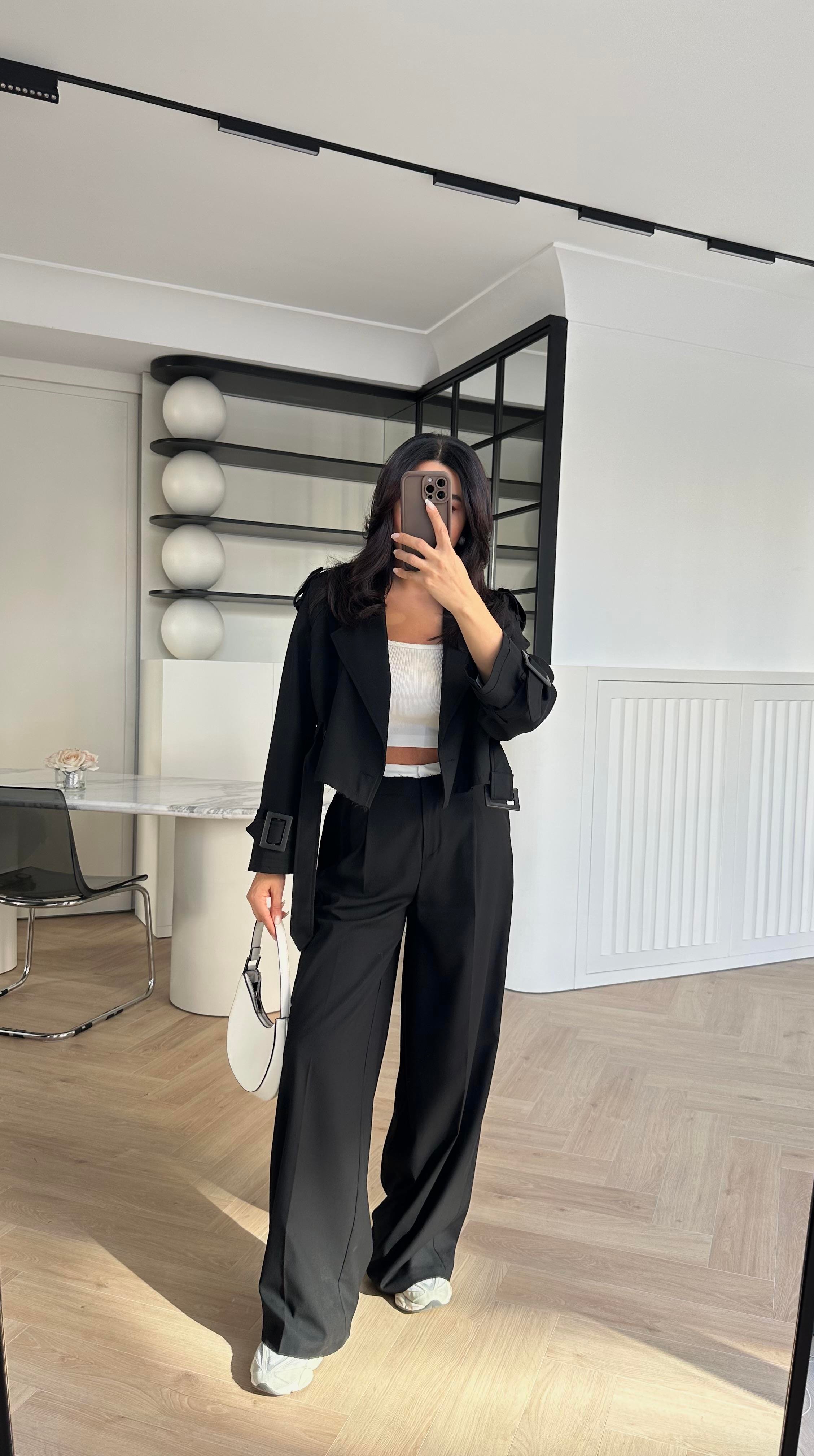 Siyah Bel Detaylı Premium Palazzo Pantolon