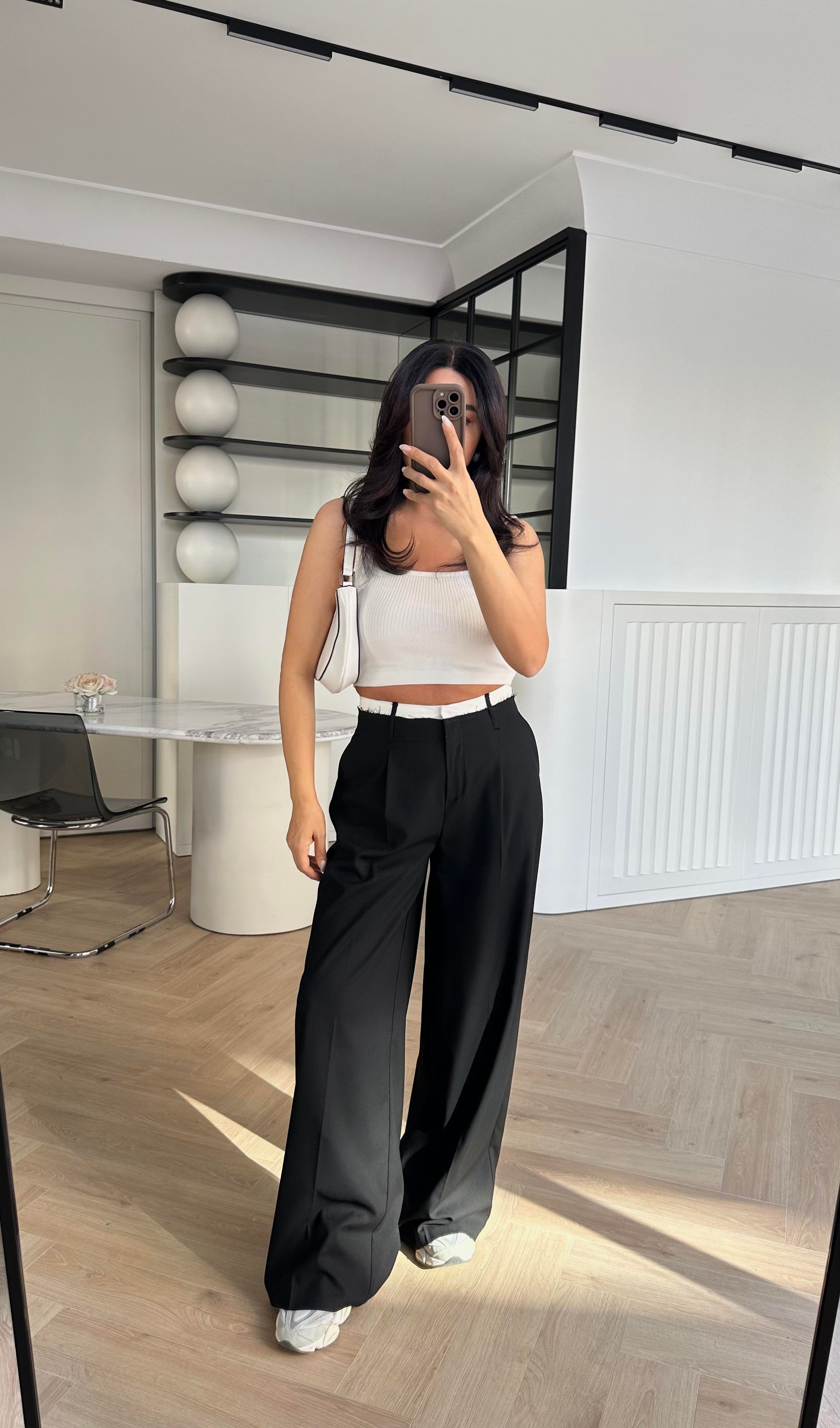 Siyah Bel Detaylı Premium Palazzo Pantolon