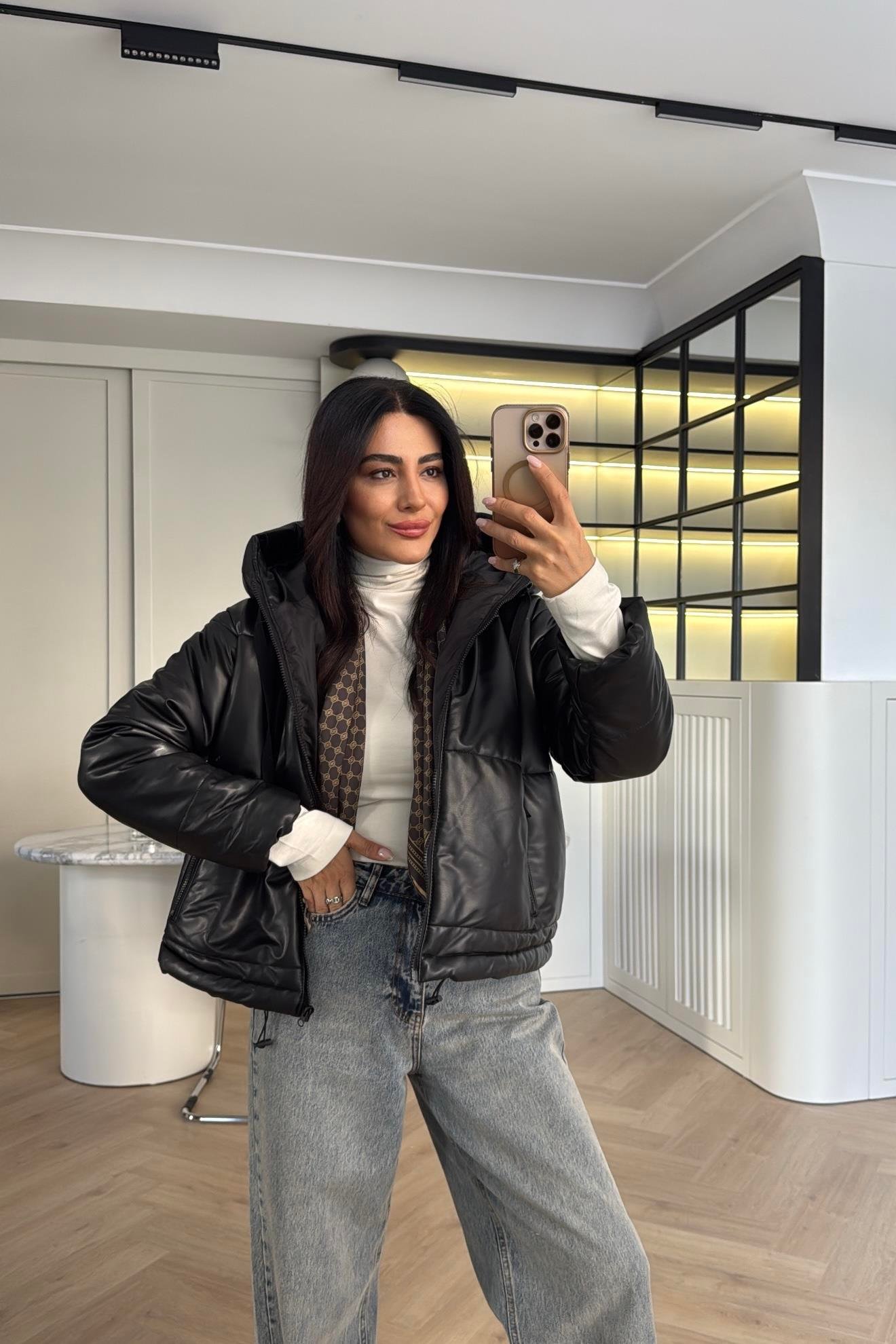 SİYAH ELYAF DOLGULU DERİ MONT