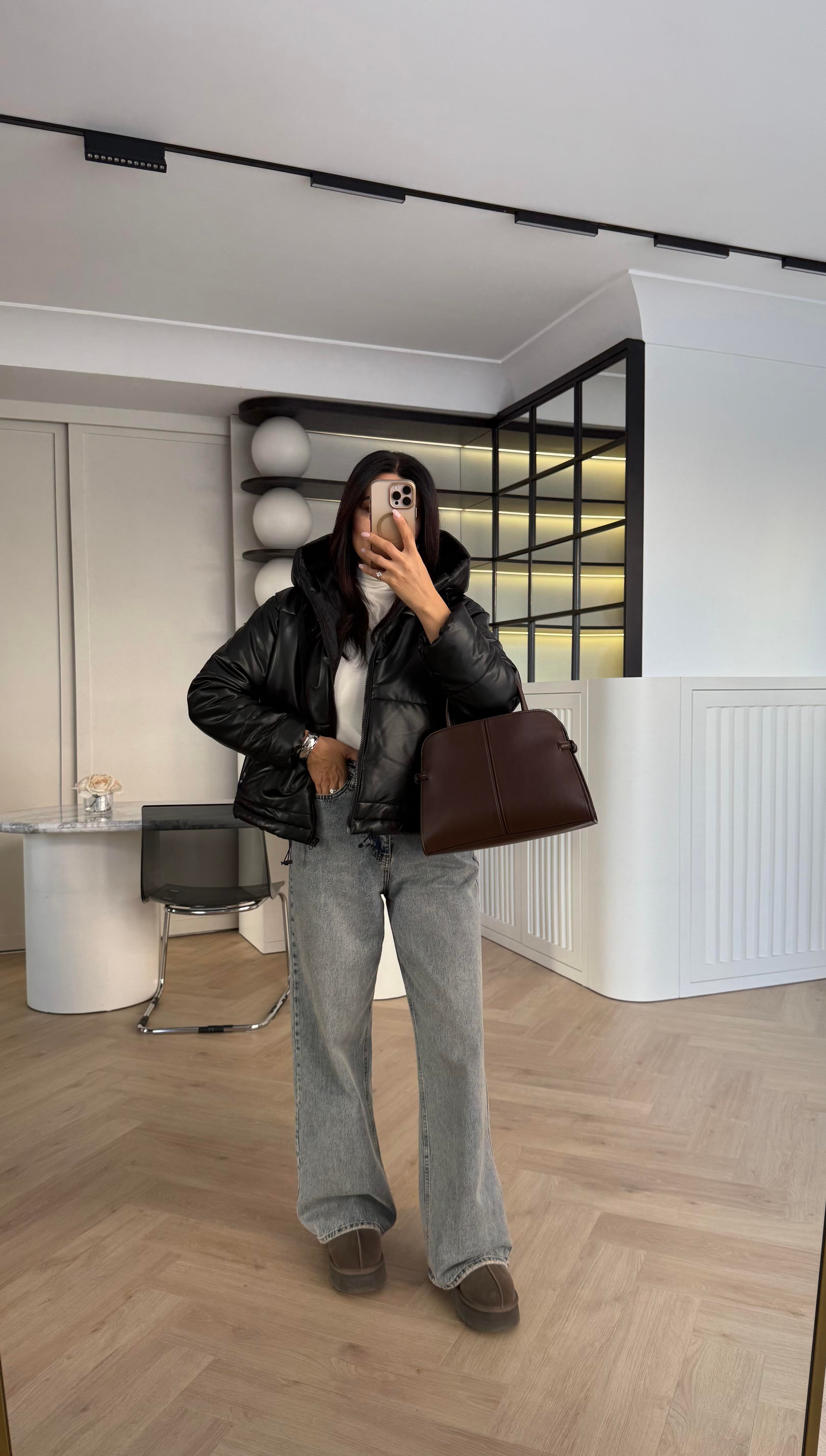 SİYAH ELYAF DOLGULU DERİ MONT