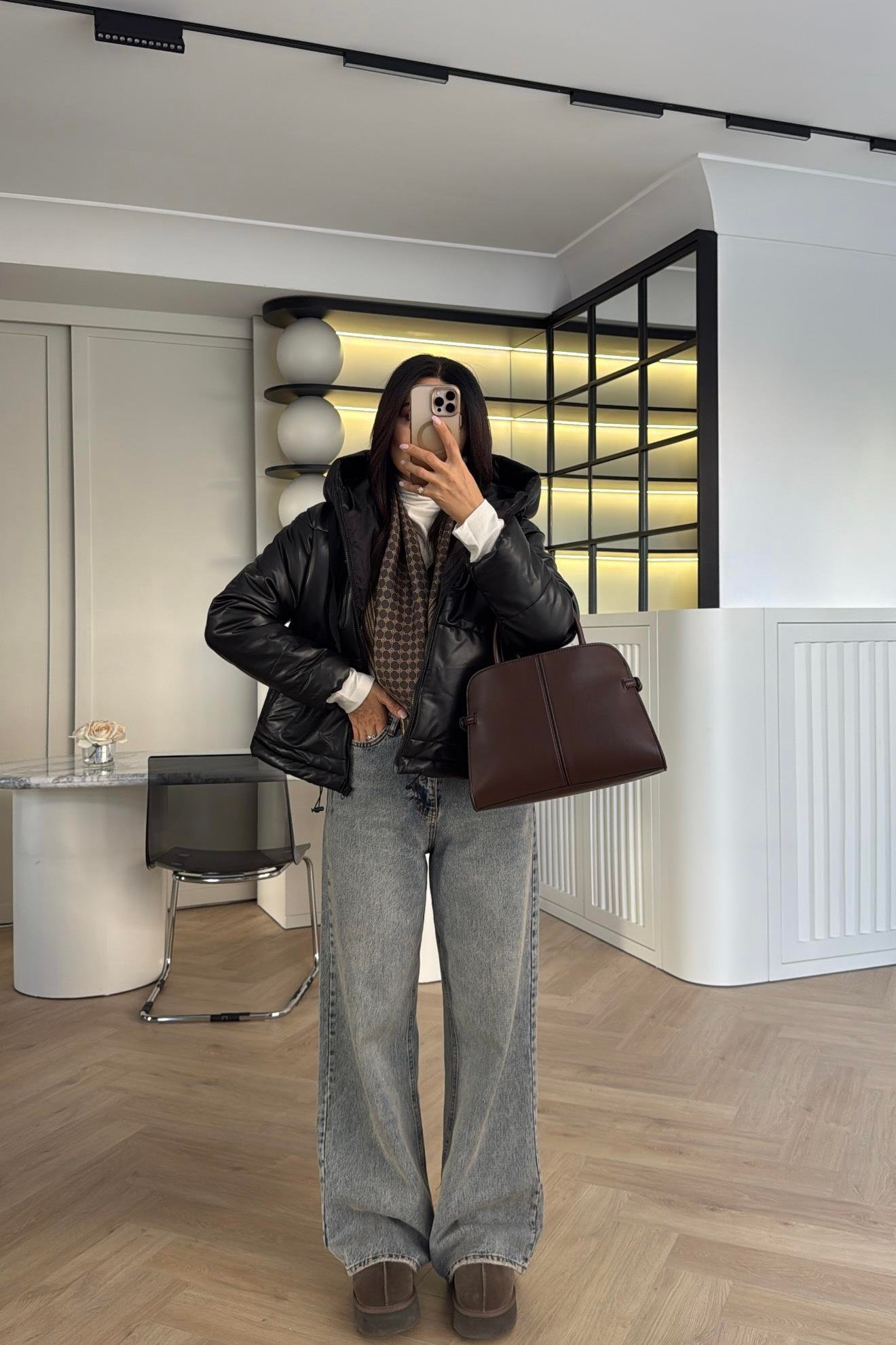 SİYAH ELYAF DOLGULU DERİ MONT