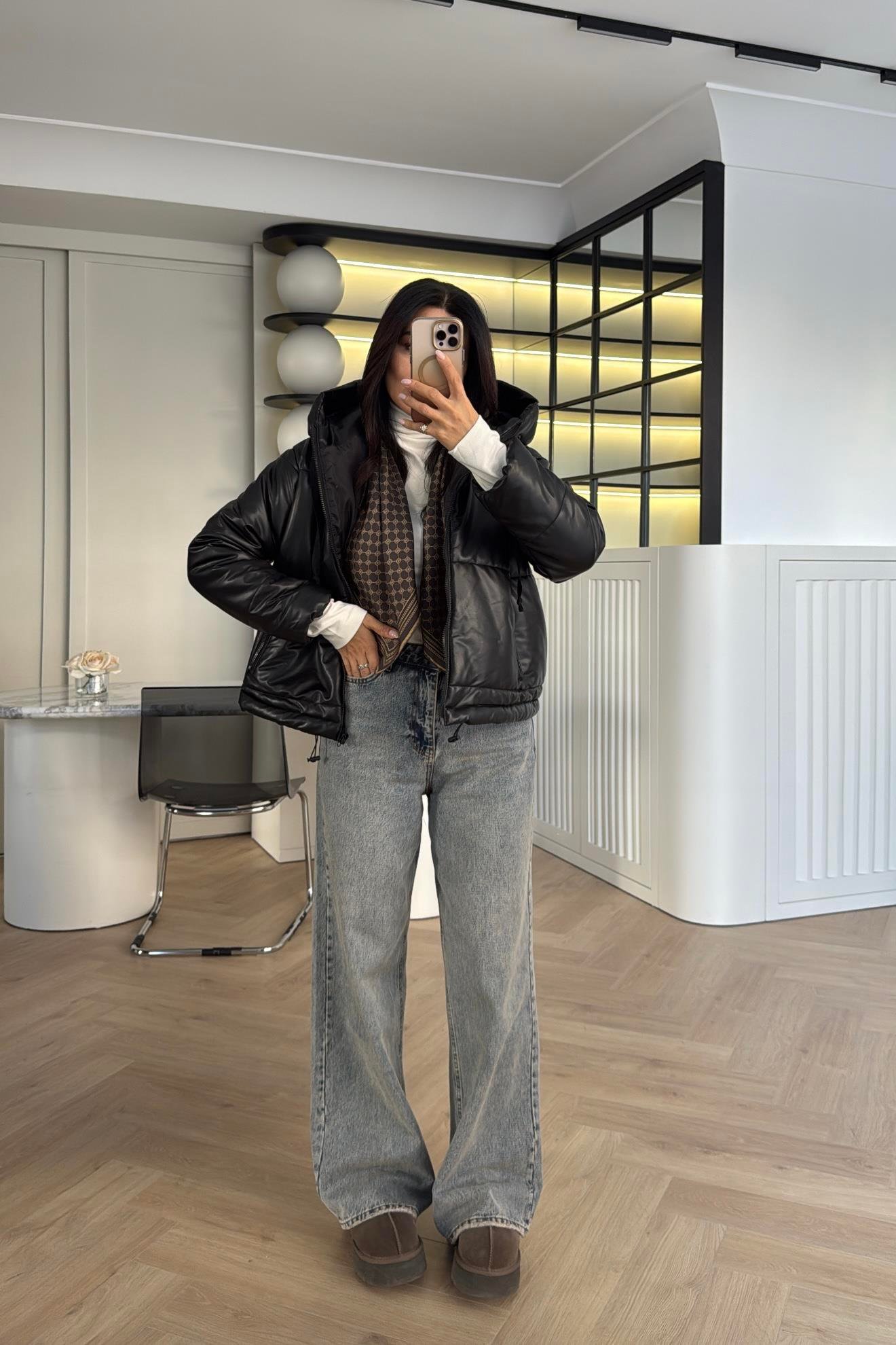 SİYAH ELYAF DOLGULU DERİ MONT