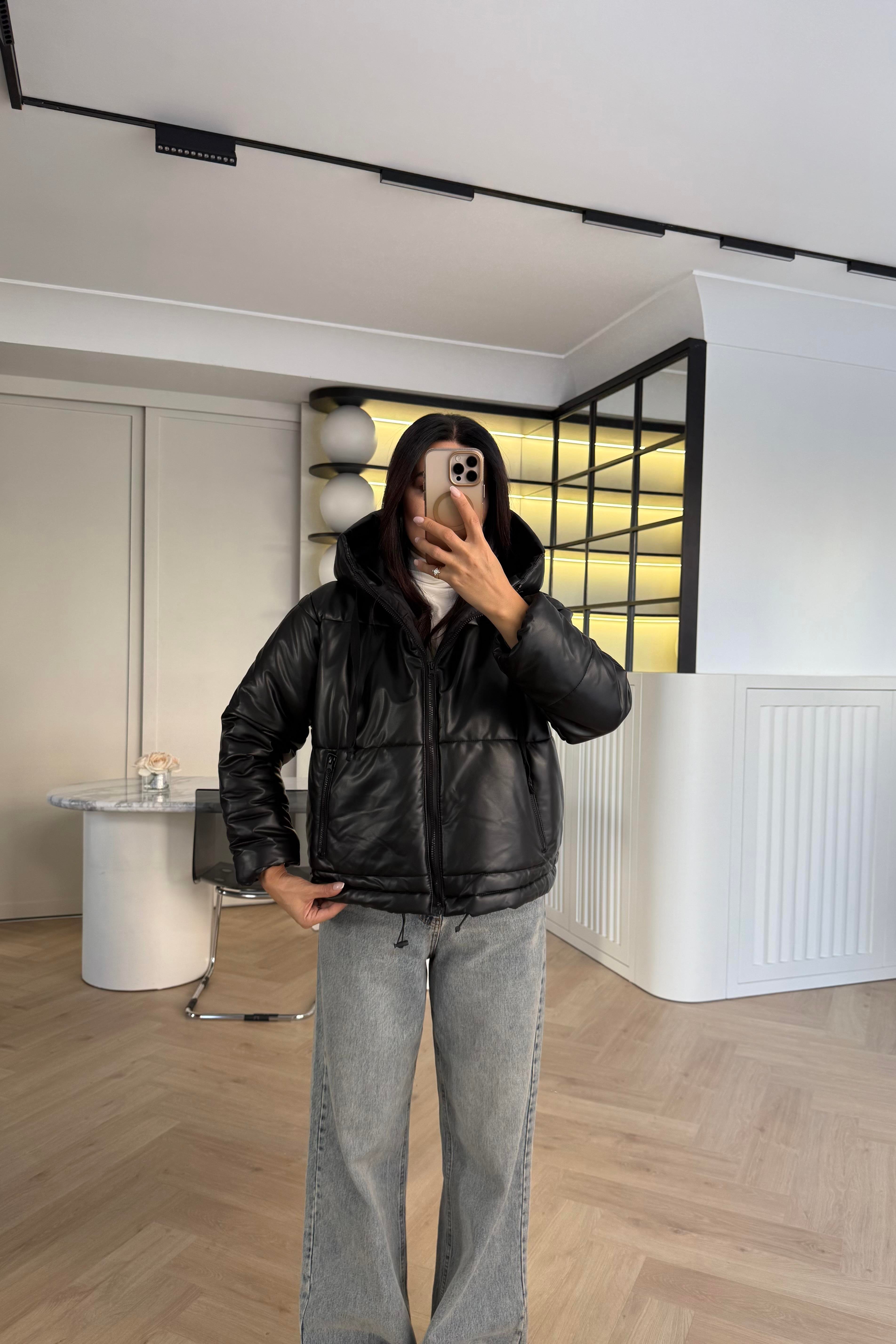 SİYAH ELYAF DOLGULU DERİ MONT