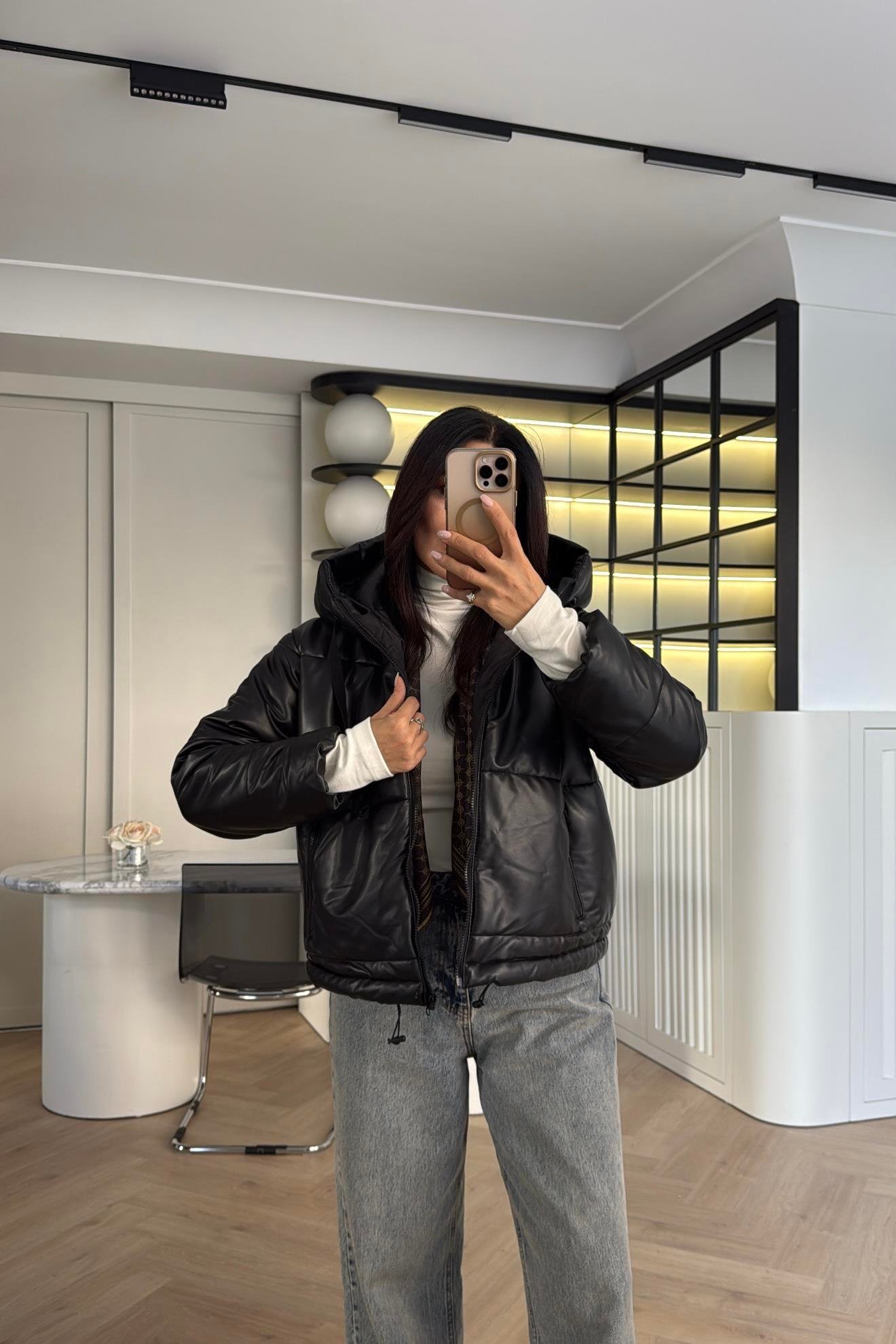 SİYAH ELYAF DOLGULU DERİ MONT