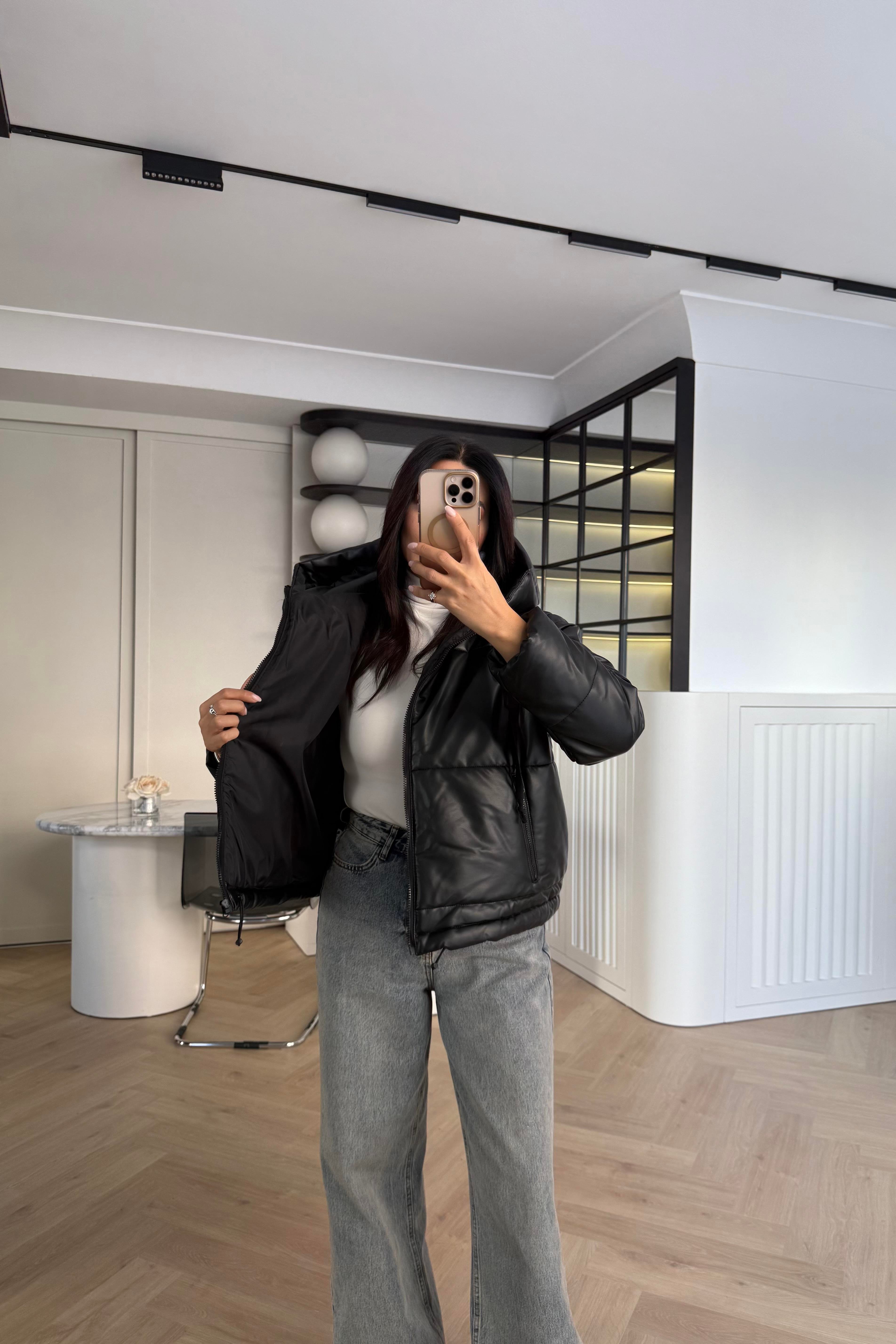 SİYAH ELYAF DOLGULU DERİ MONT