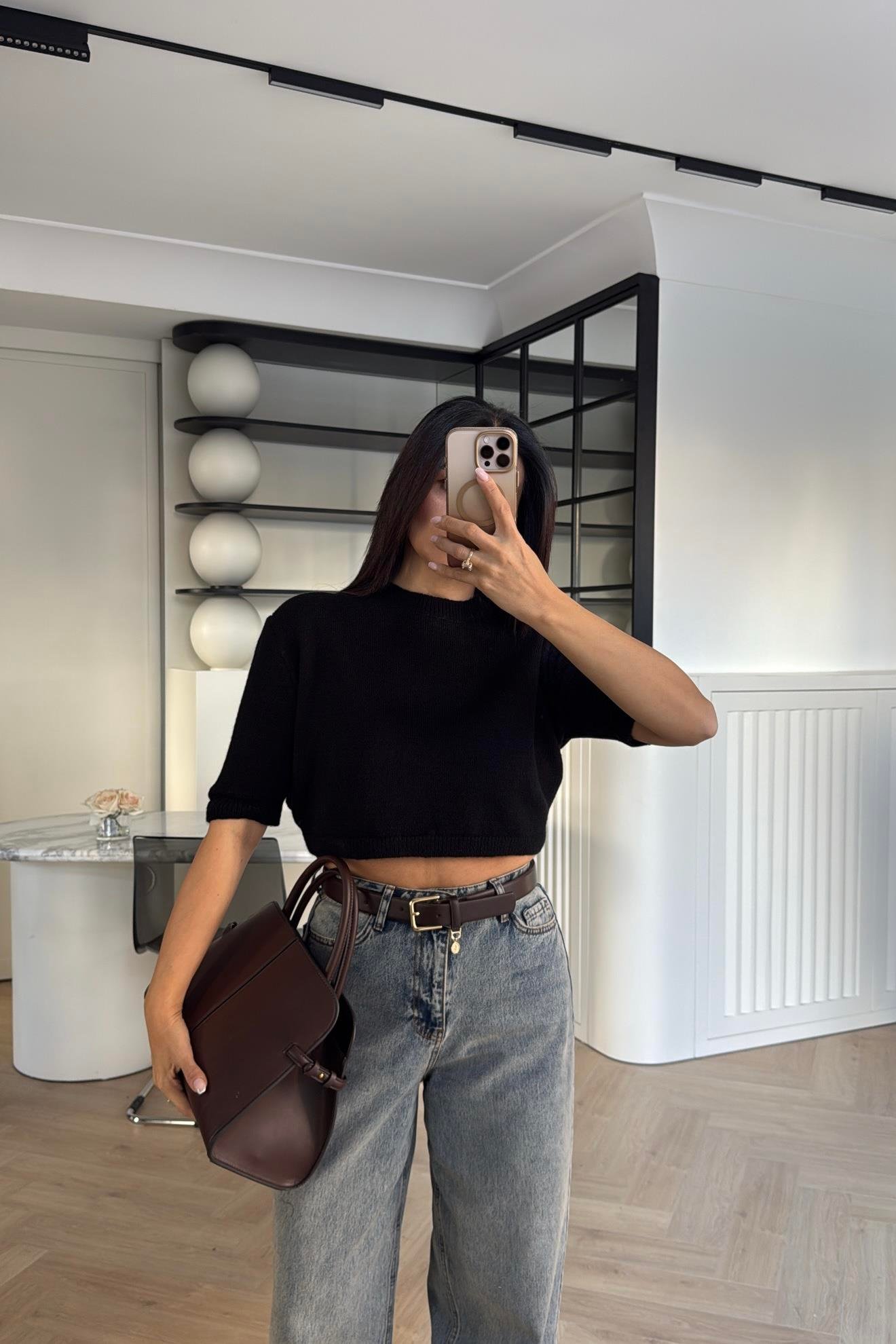 SİYAH İHRACAT CROP TRİKO