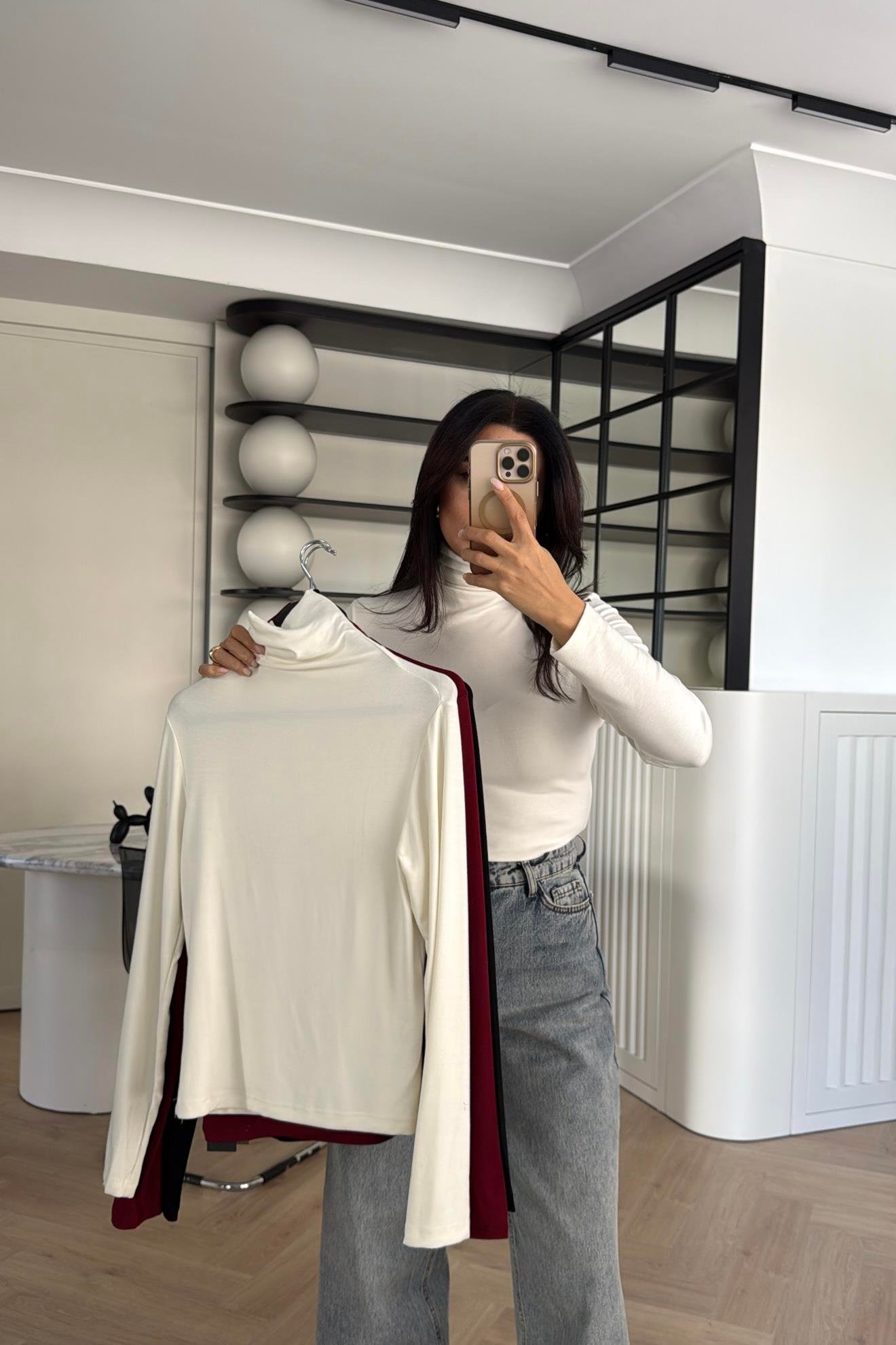 SİYAH MASSİMO MODEL BALIKÇI YAKA MODAL  BLUZ 