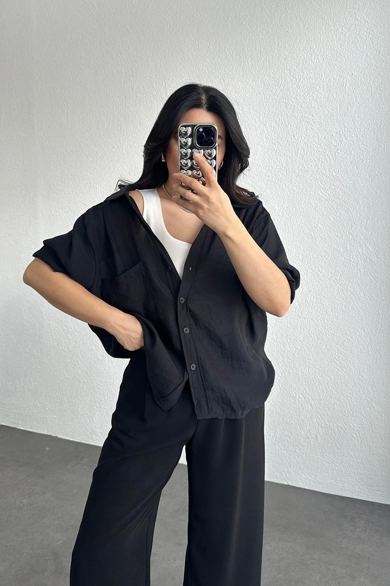 Siyah Oversize Gömlek