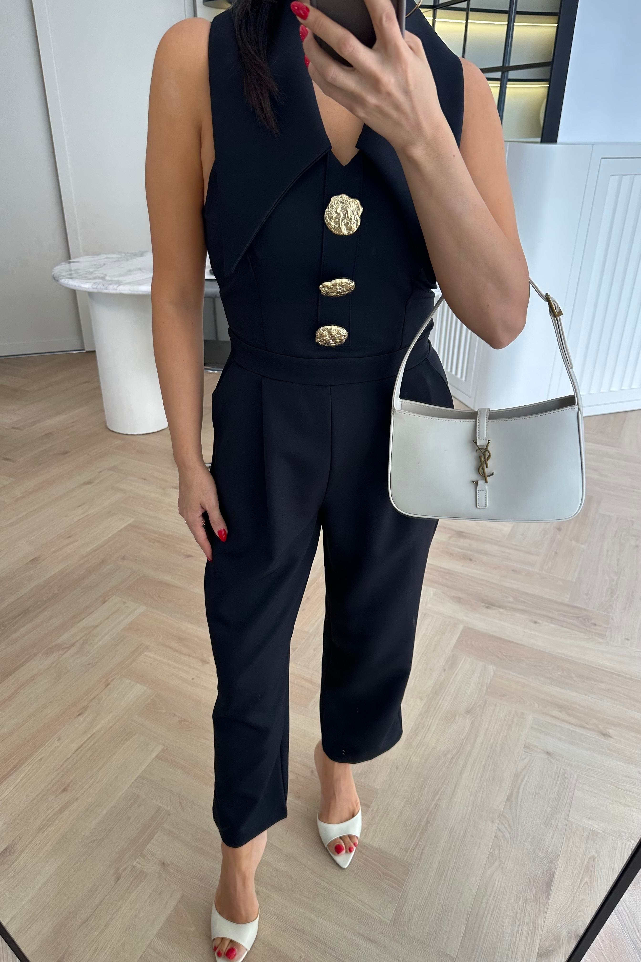 Siyah Renk Gold Düğmeli Tasarım Tulum 