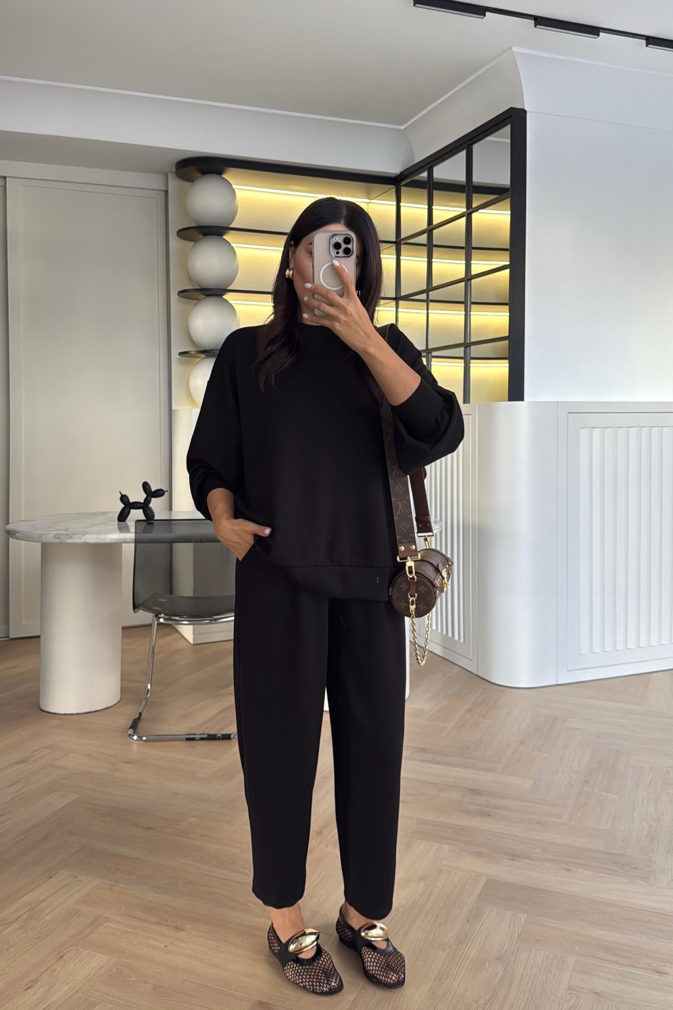 SİYAH ŞALVAR MODEL SWEATSHIRT TAKIM