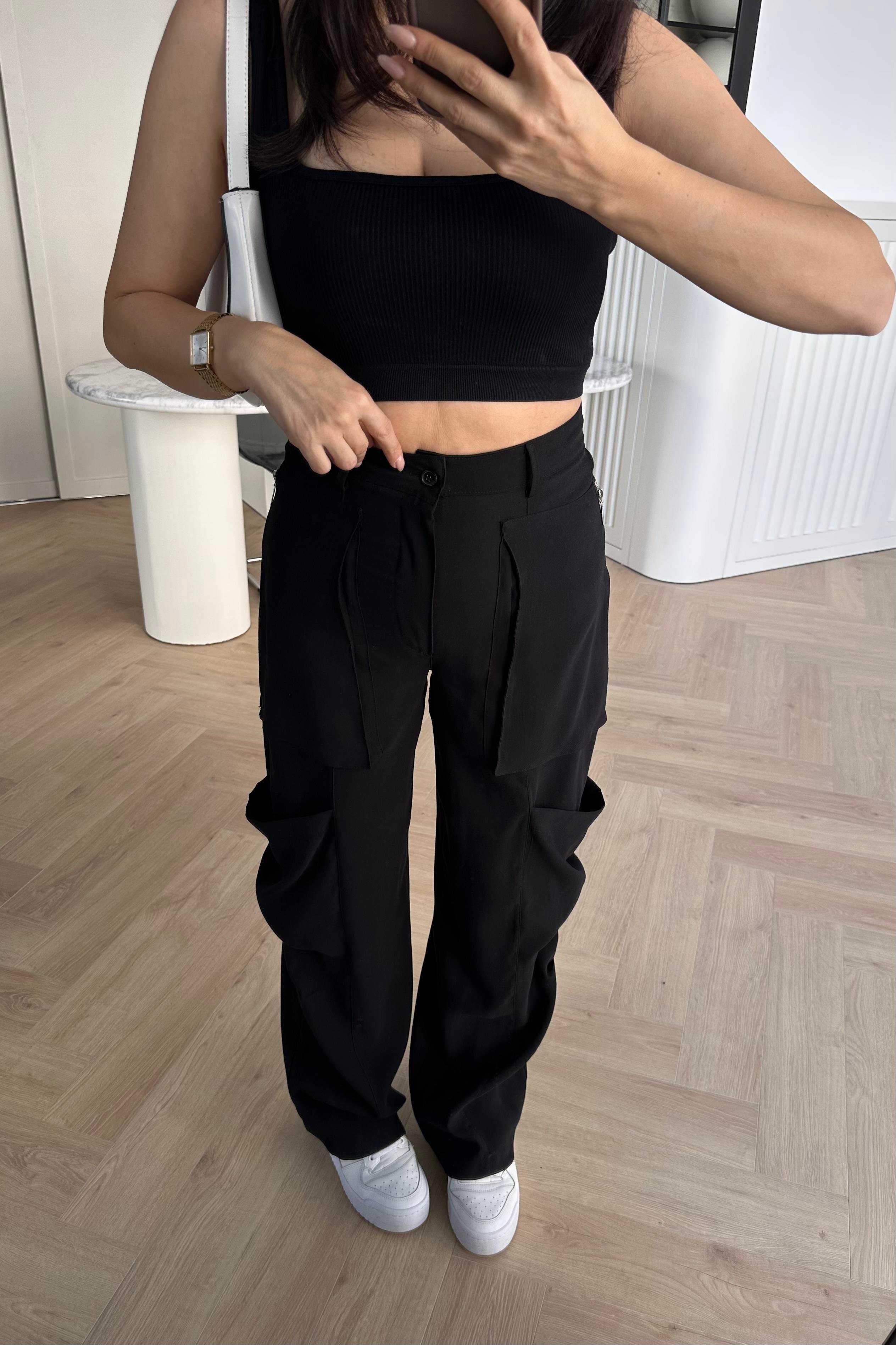 Siyah Tensel Kargo Pantolon 