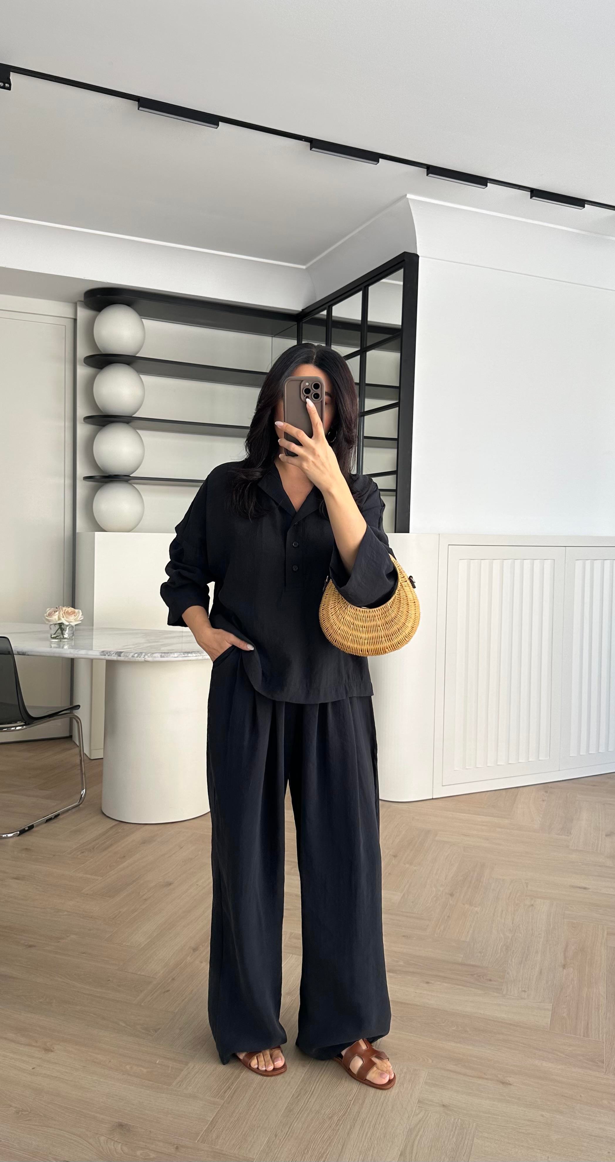 Siyah Tensel Palazzo Pantolon