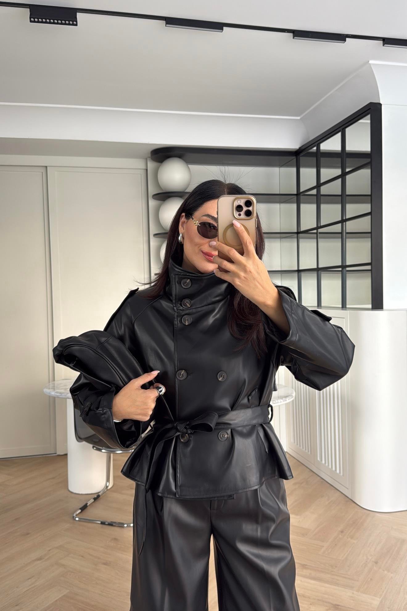 SİYAH YUMUŞAK NAPA DERİ ARKASI RÜZGARLIKLI DERİ CEKET