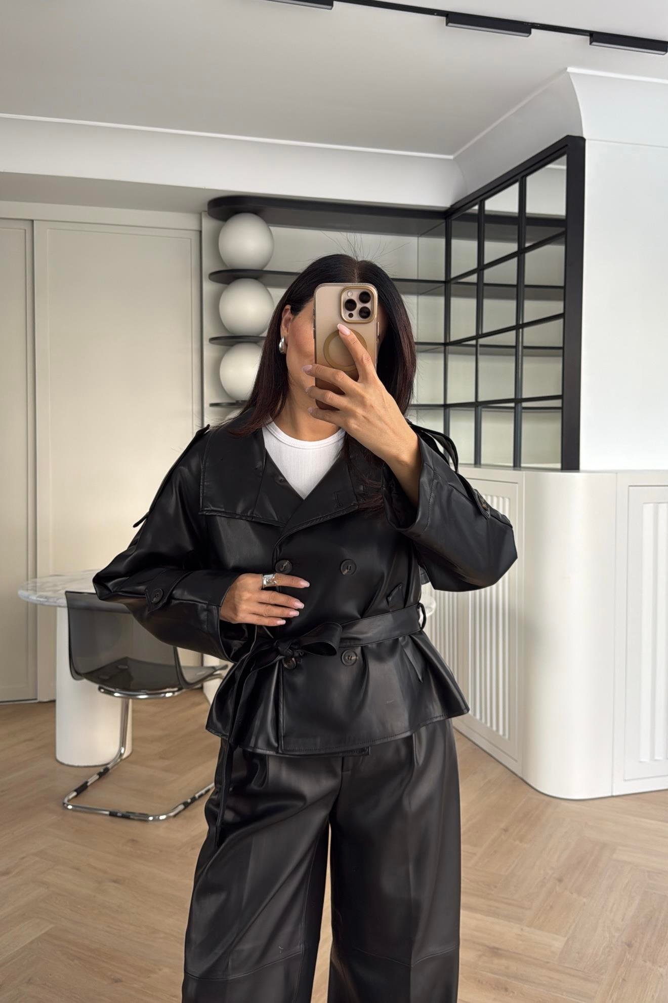 SİYAH YUMUŞAK NAPA DERİ ARKASI RÜZGARLIKLI DERİ CEKET