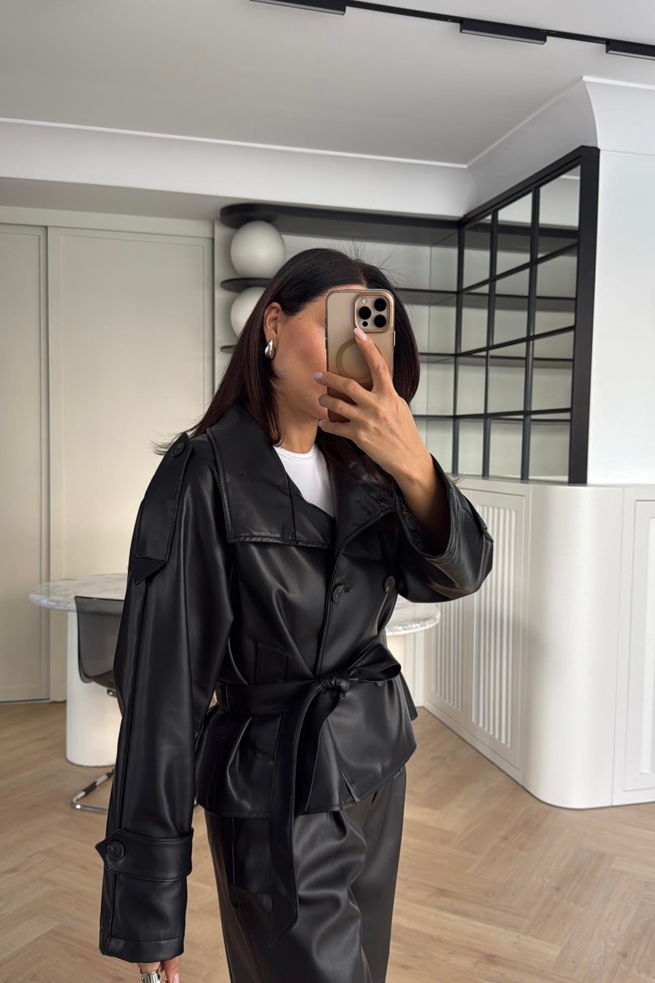 SİYAH YUMUŞAK NAPA DERİ ARKASI RÜZGARLIKLI DERİ CEKET