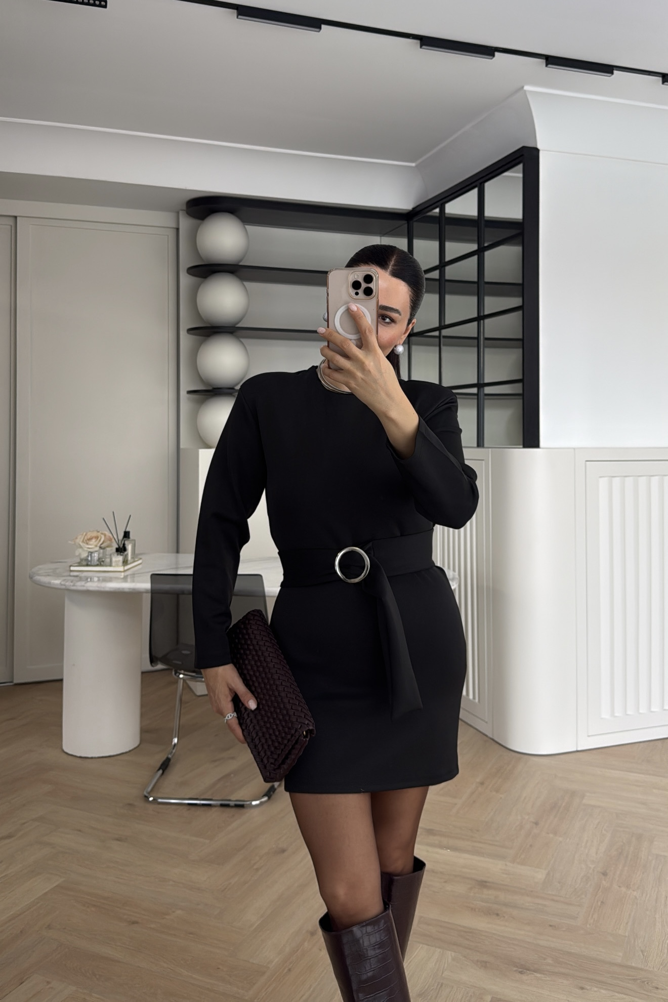 SUCUBA KUMAŞ VATKALI ELBİSE SİYAH