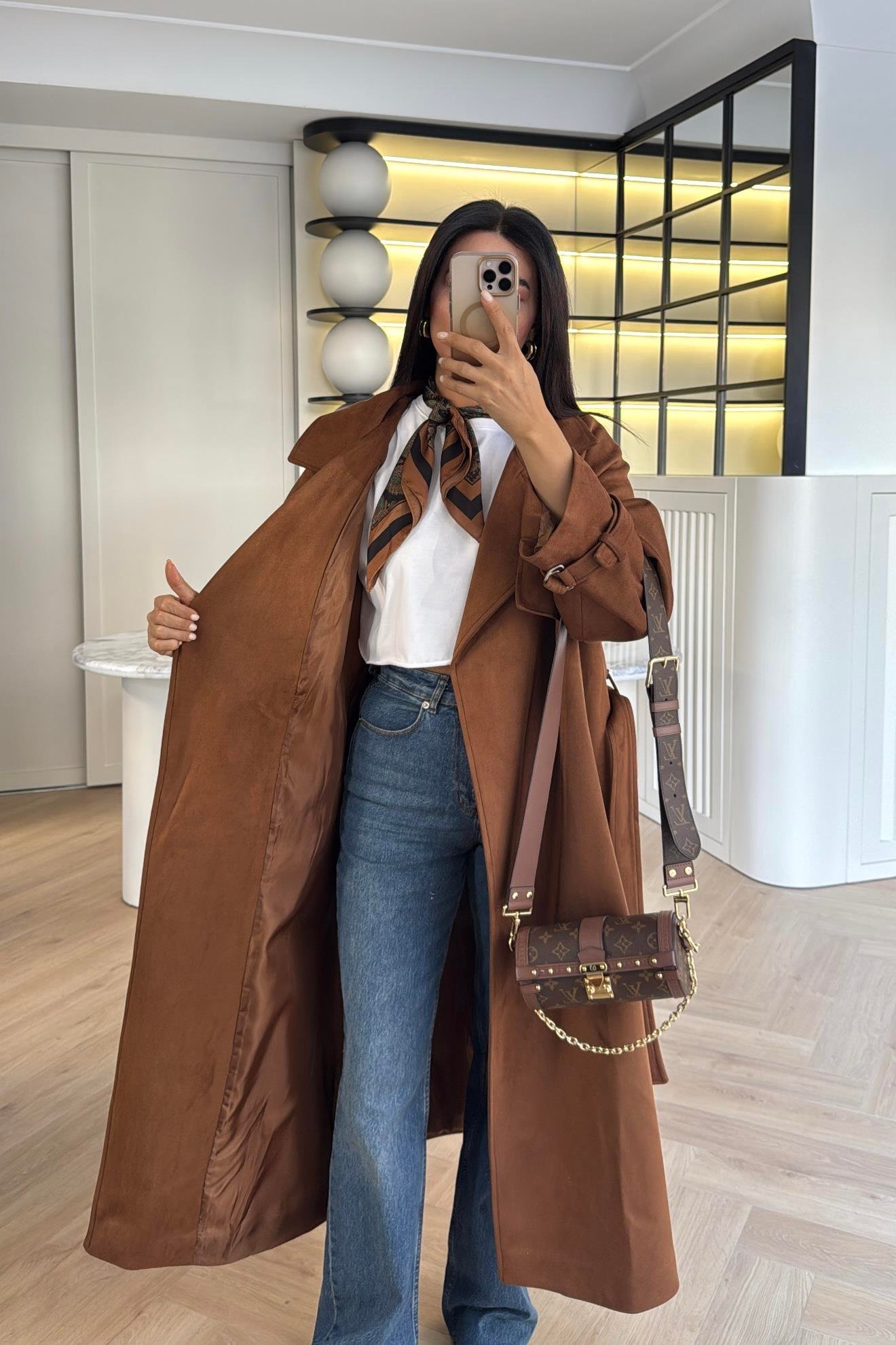 TABA KUŞAKLI SÜET TRENÇKOT