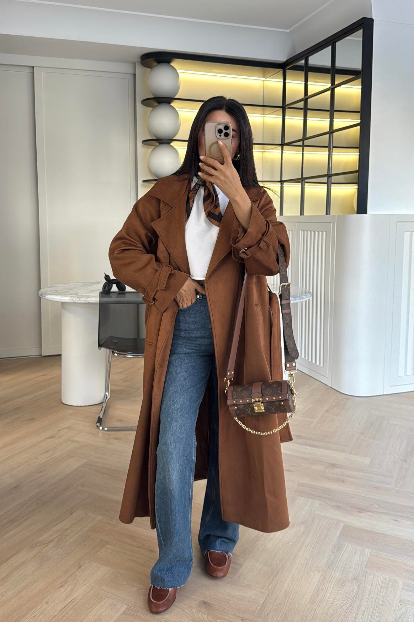 TABA KUŞAKLI SÜET TRENÇKOT