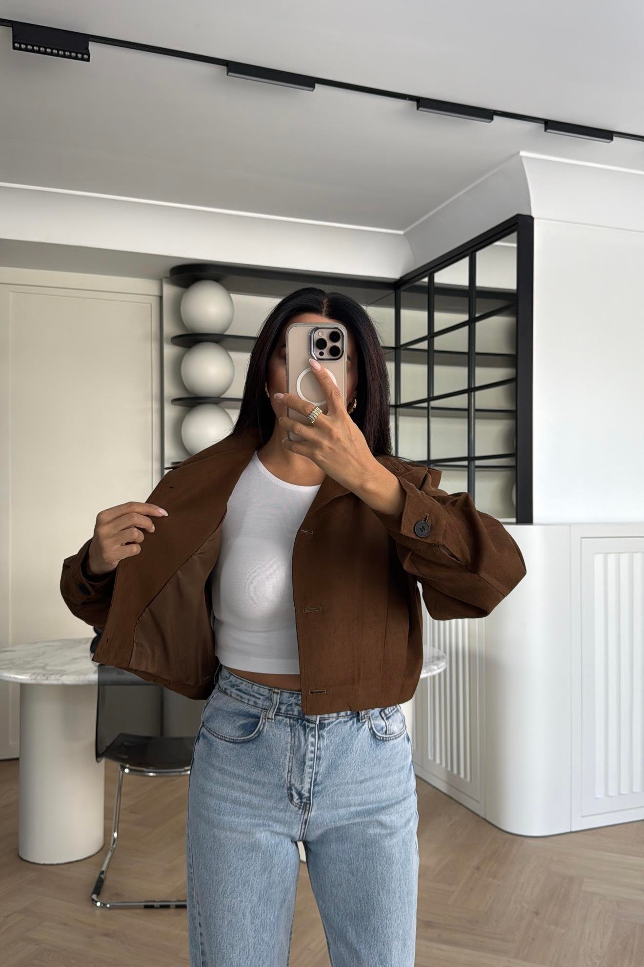 TARÇIN DÜĞMELİ SÜET KISA CEKET